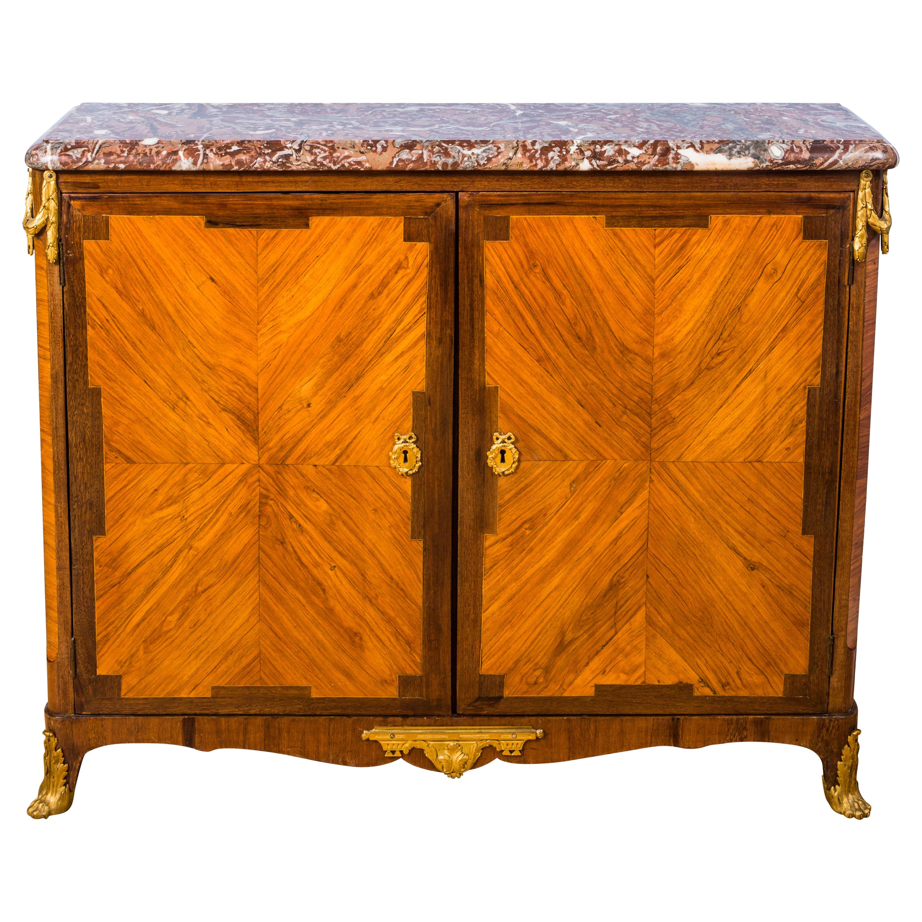 Gilt Bronze Mounted Cabinet with Marble Top by Pierre Roussel, Paris, circa 1745 For Sale