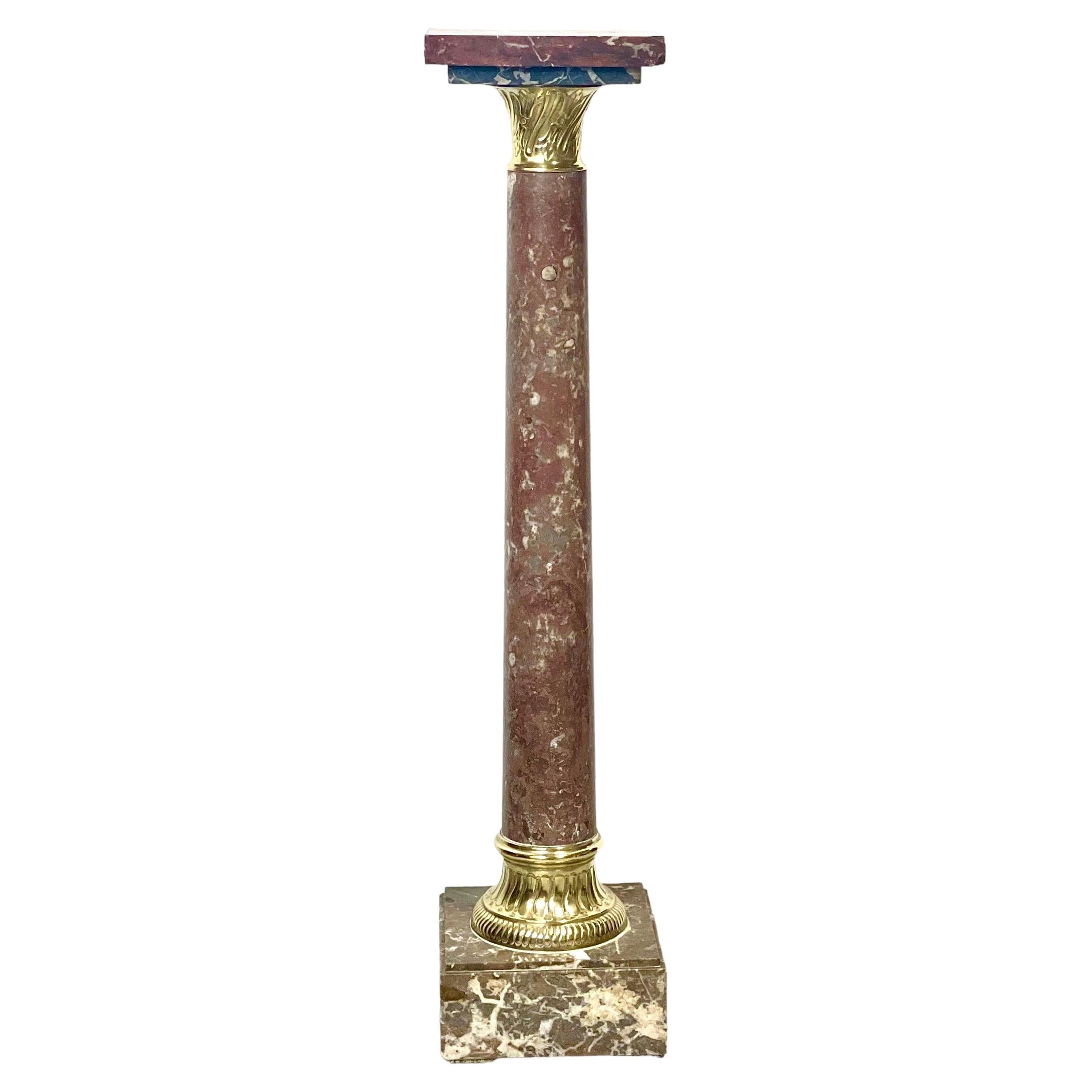 Louis XVI Deep Red Marble Pedestal with Gilt Bronze  For Sale