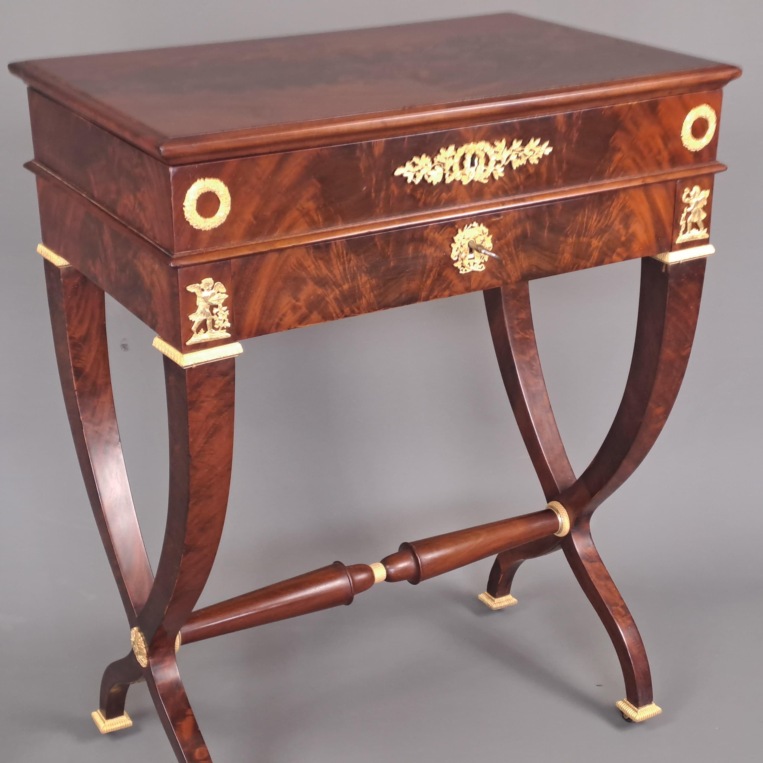 18th Century Gilt Bronze Mounted Empire Work Table in Mahogany