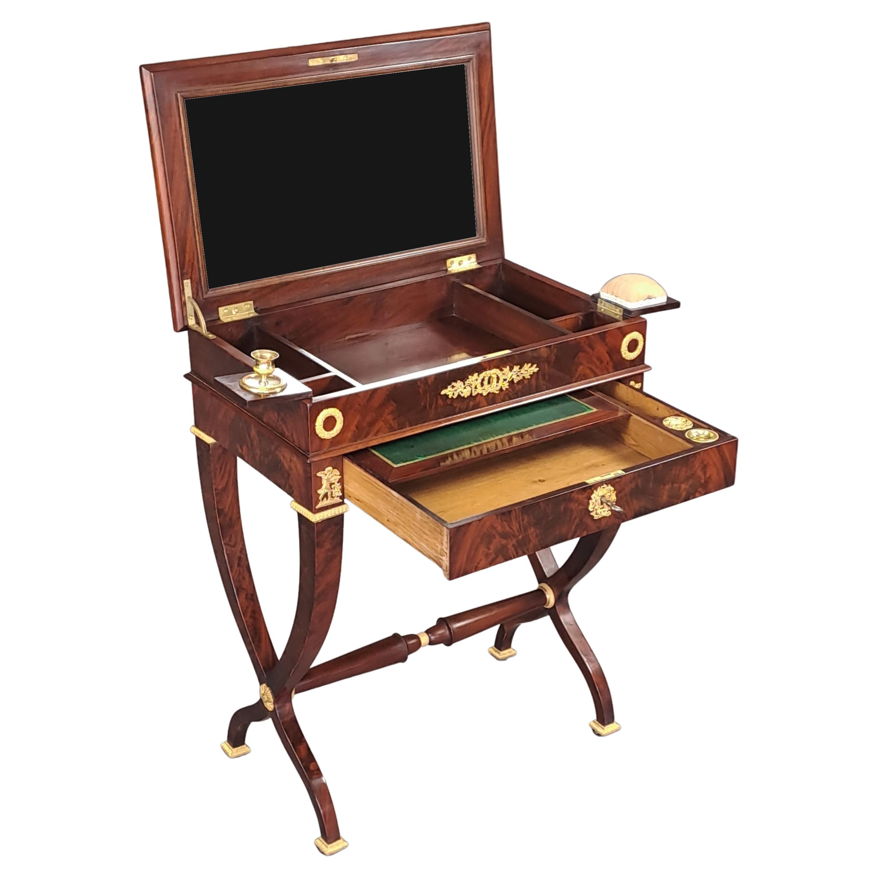 Gilt Bronze Mounted Empire Work Table in Mahogany