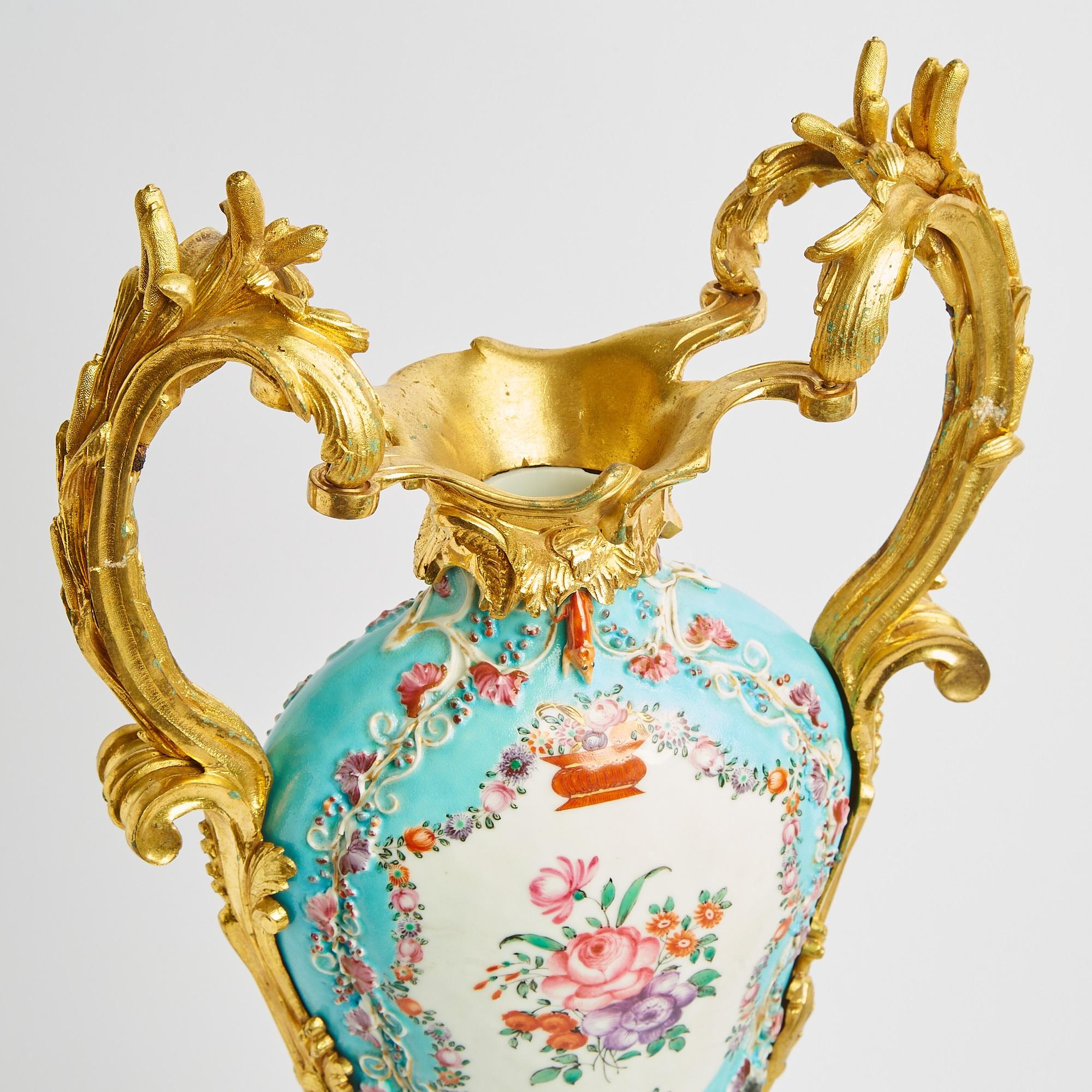 Gilt Bronze-Mounted English Samson Porcelain Decorative Urns For Sale 2