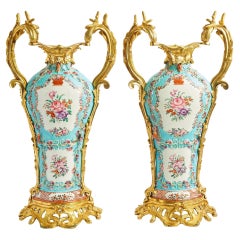 Gilt Bronze-Mounted English Samson Porcelain Decorative Urns