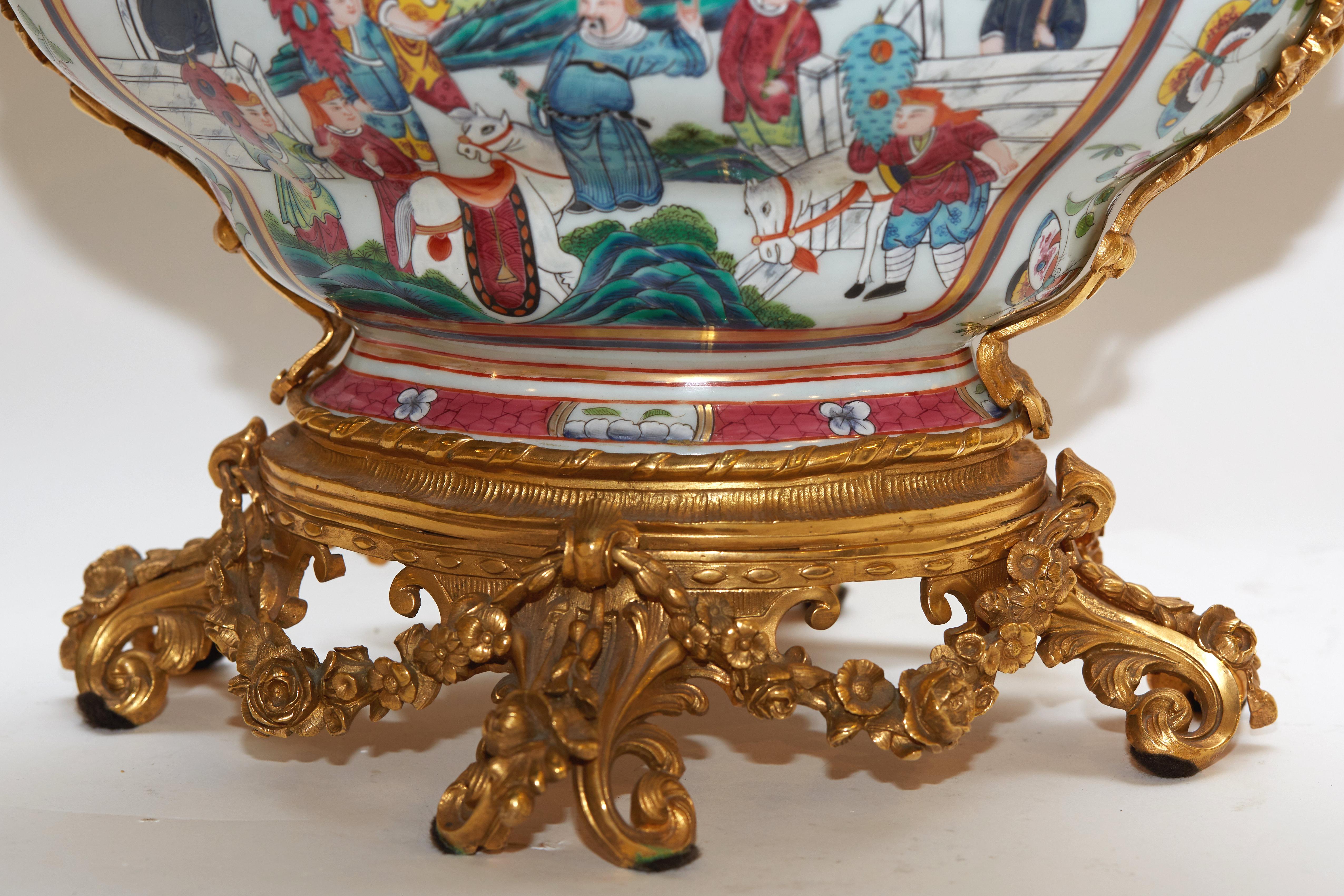 Louis XV Gilt Bronze Mounted Famille Rose Porcelain Bowl