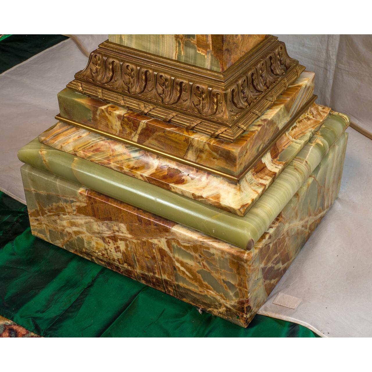 Gilt-Bronze Mounted Green Onyx Pedestal with Revolving Top In Good Condition For Sale In New York, NY