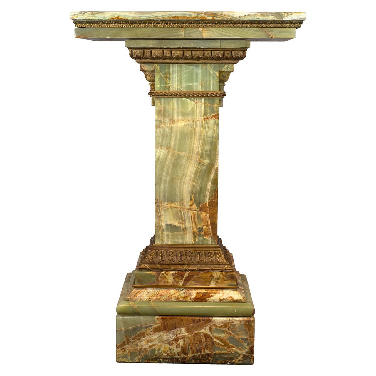 Gilt-Bronze Mounted Green Onyx Pedestal with Revolving Top For Sale