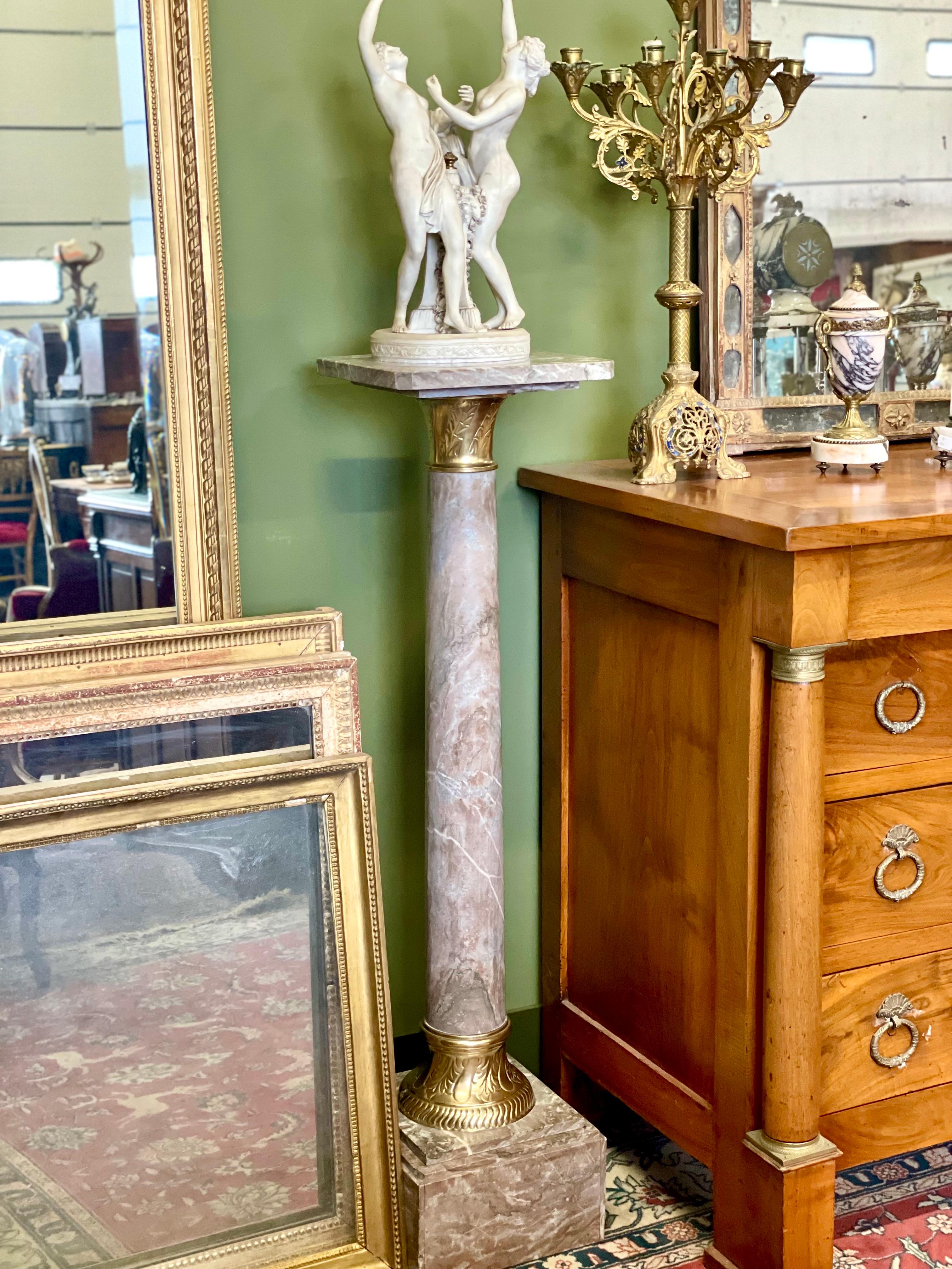 Grey Marble Pedestal with Gilt Bronze in a Louis XVI Style For Sale 6