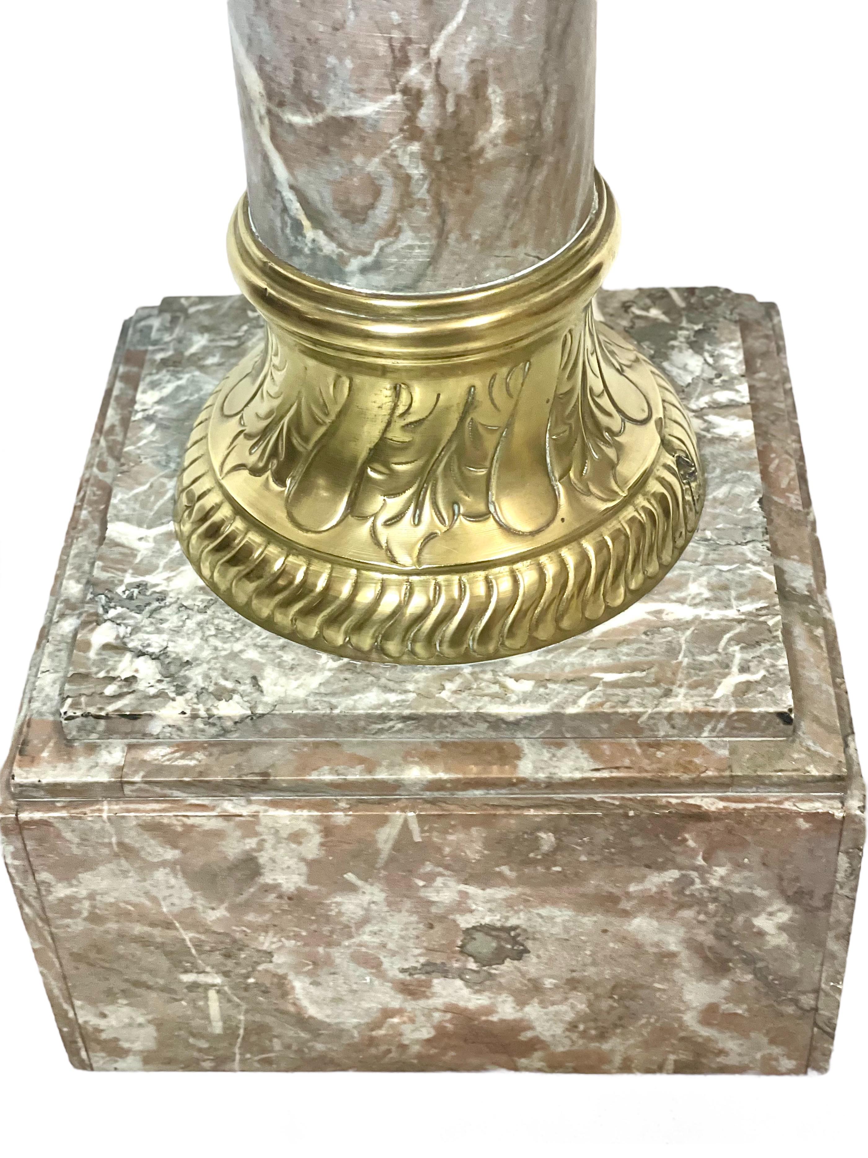 Grey Marble Pedestal with Gilt Bronze in a Louis XVI Style For Sale 1
