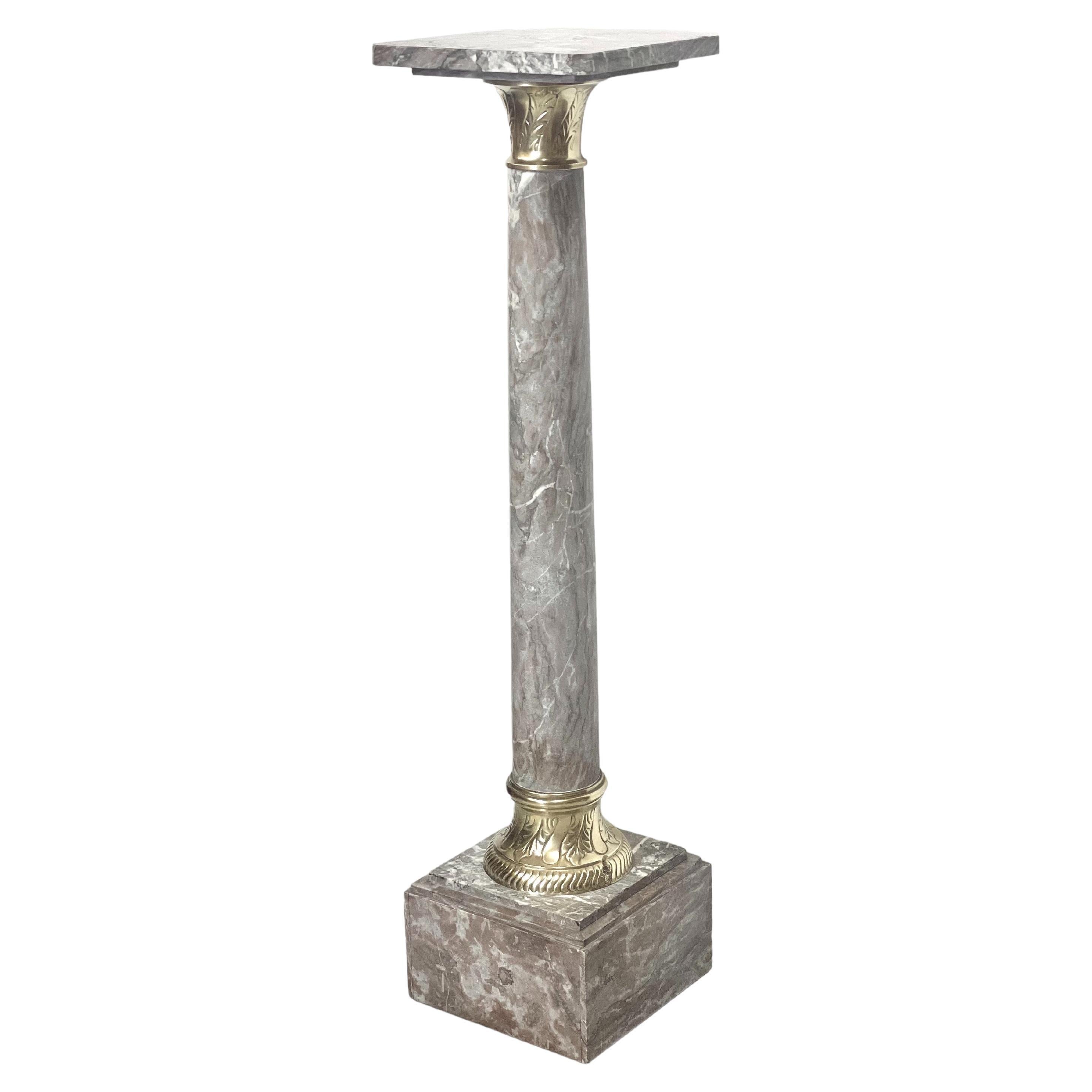 Grey Marble Pedestal with Gilt Bronze in a Louis XVI Style For Sale