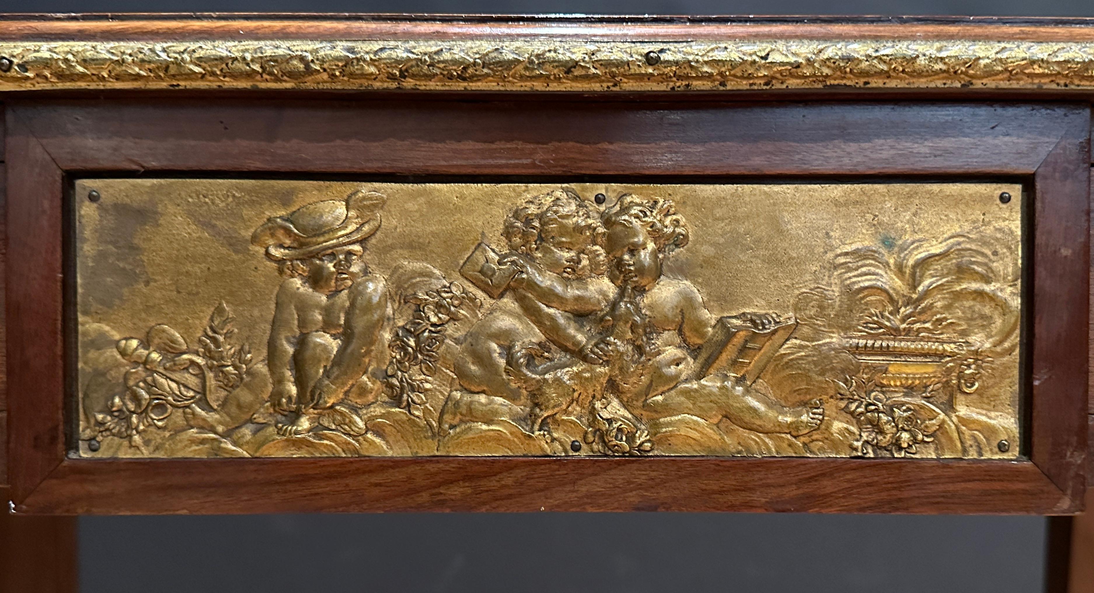 French Gilt Bronze Mounted Mahogany Coffee Table With Mythological Scene For Sale