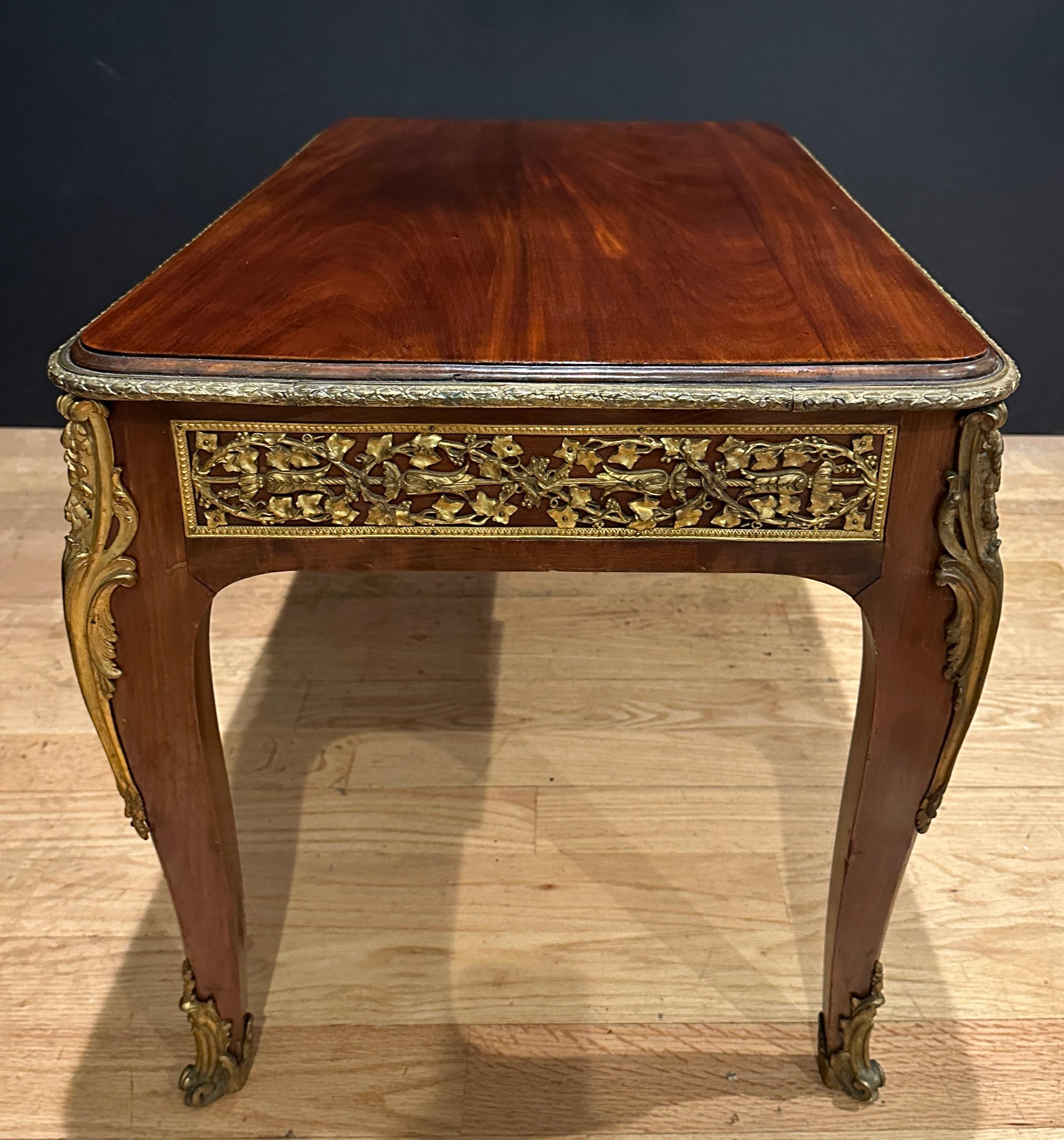 20th Century Gilt Bronze Mounted Mahogany Coffee Table With Mythological Scene For Sale