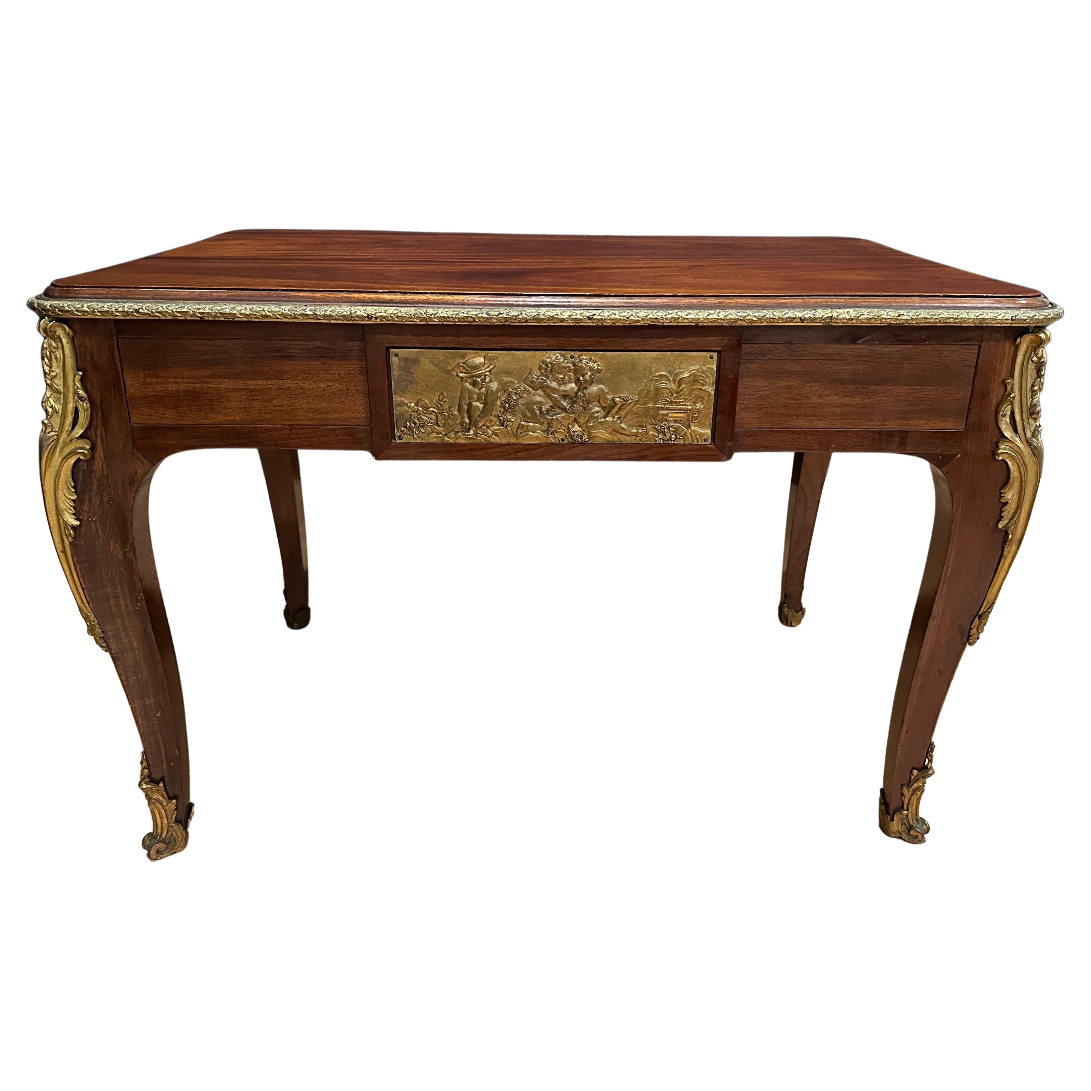 Gilt Bronze Mounted Mahogany Coffee Table With Mythological Scene For Sale