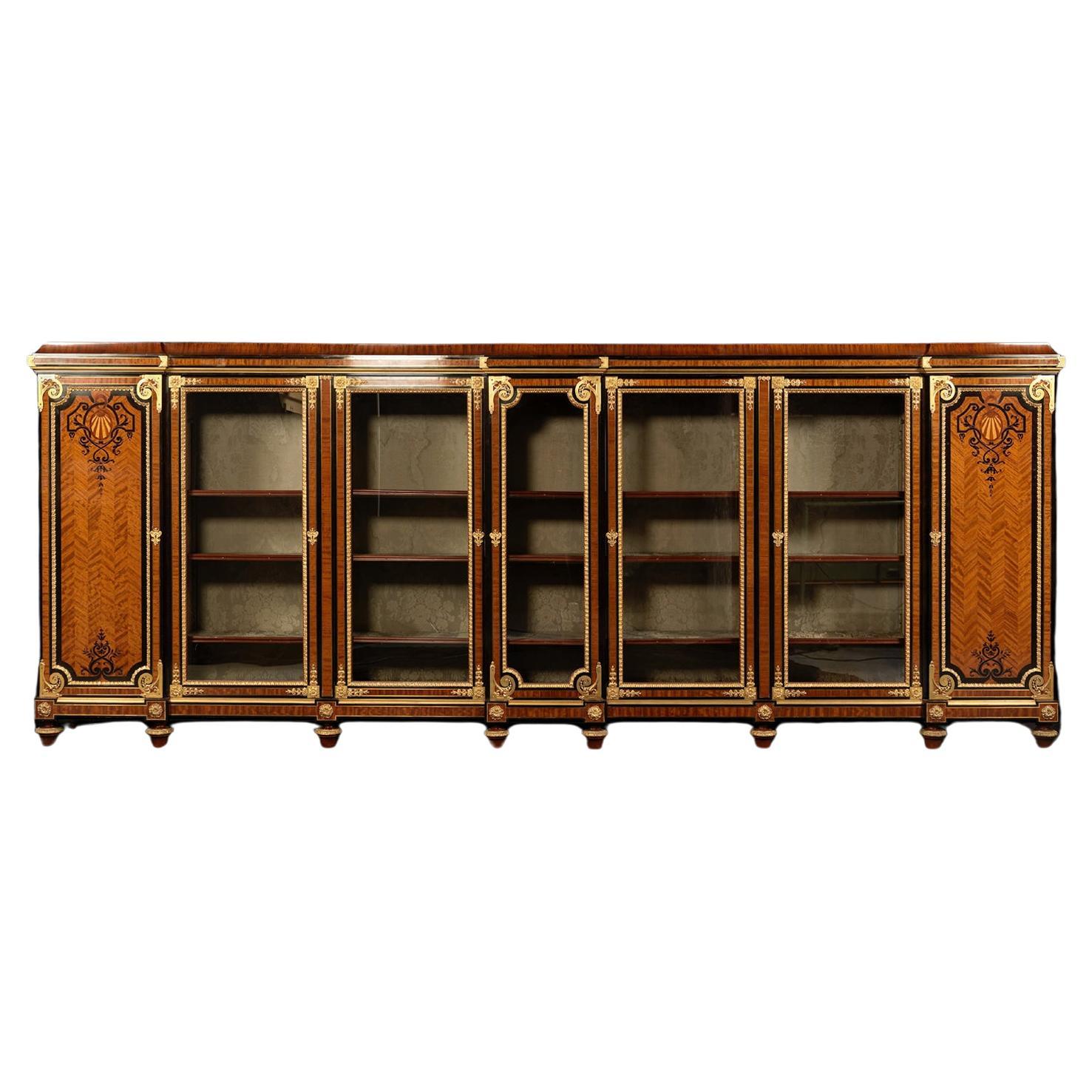 Gilt-Bronze Mounted Marquetry Inlaid Bookcase For Sale