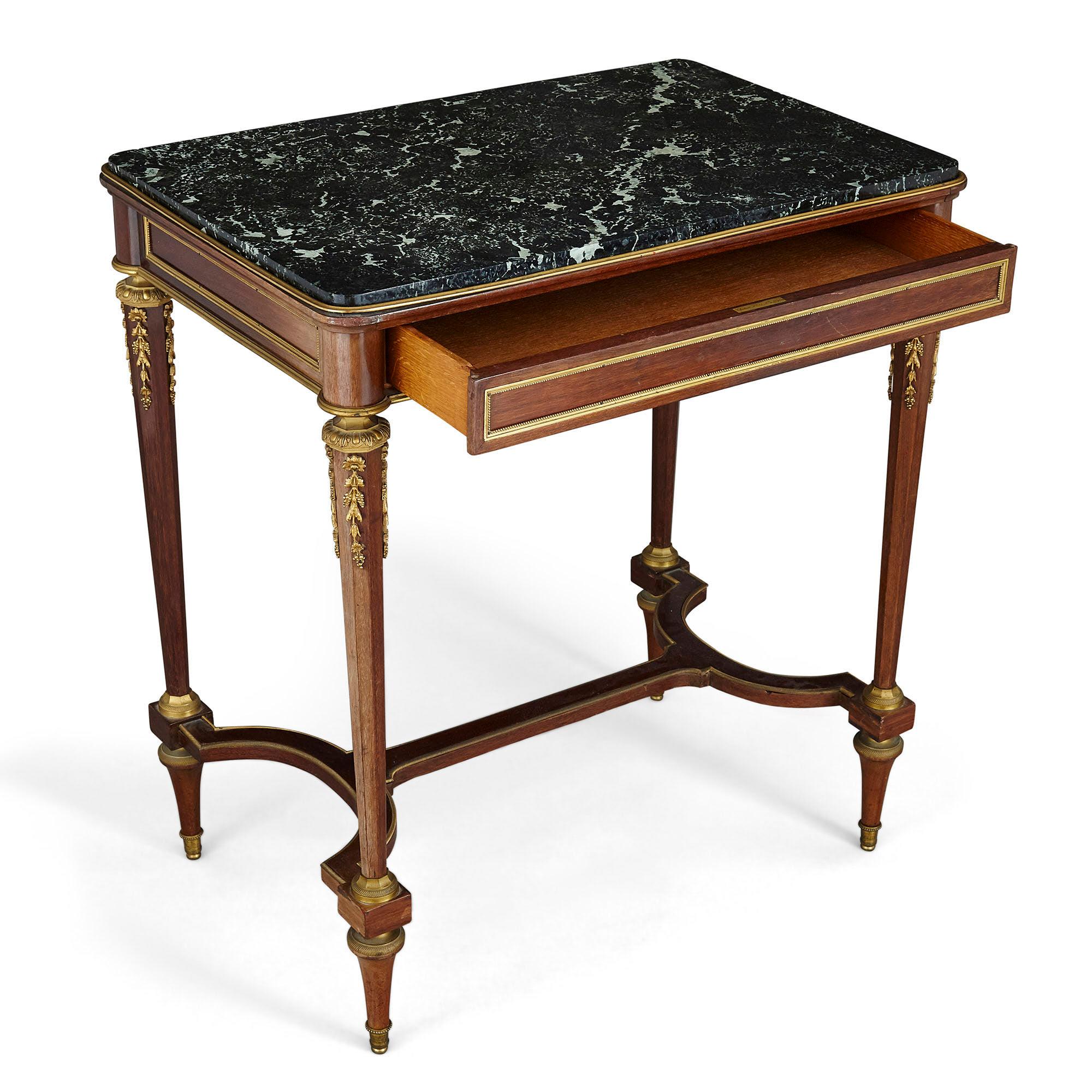 French Gilt Bronze Mounted Neoclassical Style Side Table by Thiébaut Frères For Sale