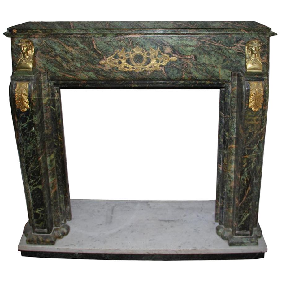 Gilt Bronze-Mounted on Sea Green Marble Chimneypiece End of the 19 Century For Sale