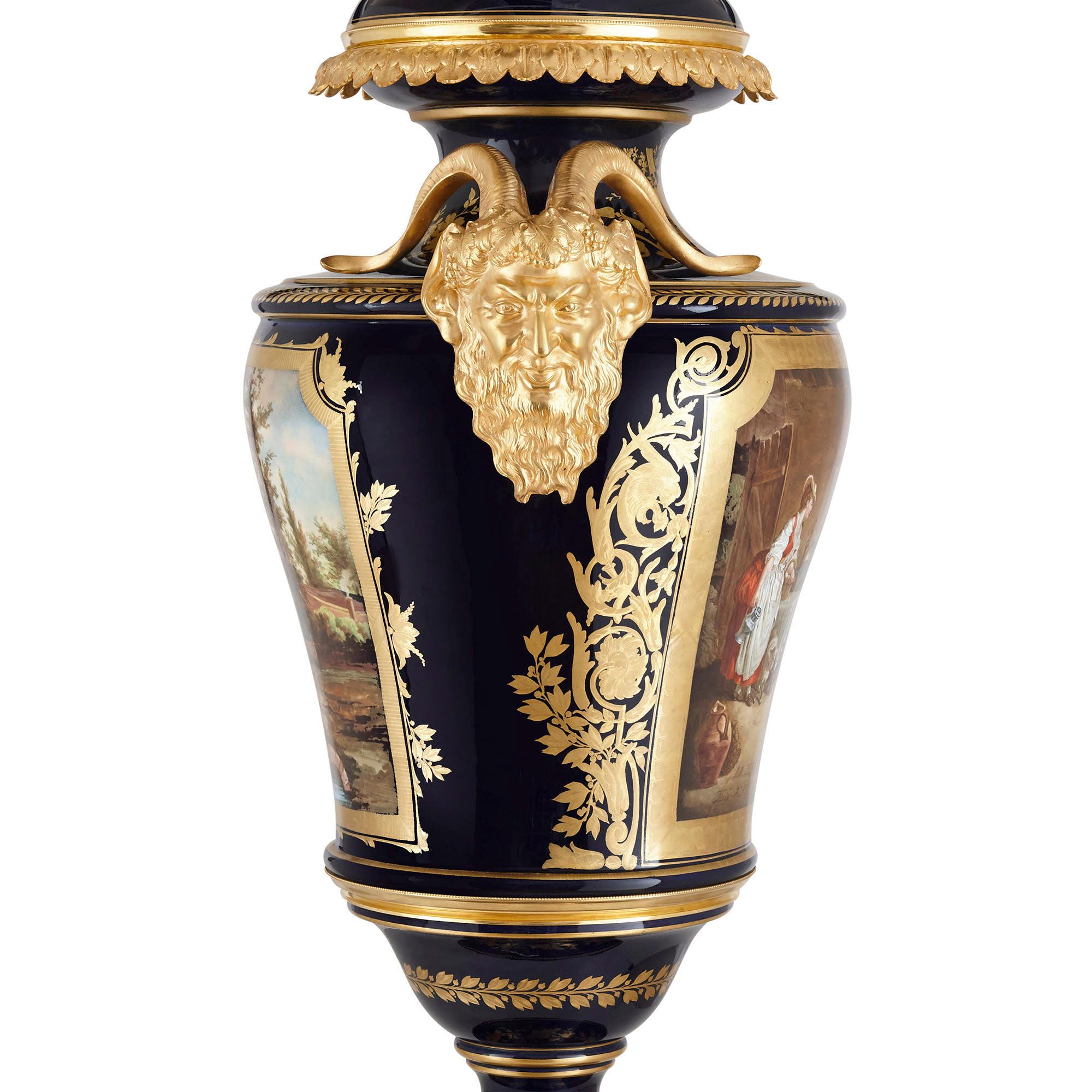 French Gilt Bronze Mounted Porcelain Vase in the Manner of Sèvres For Sale
