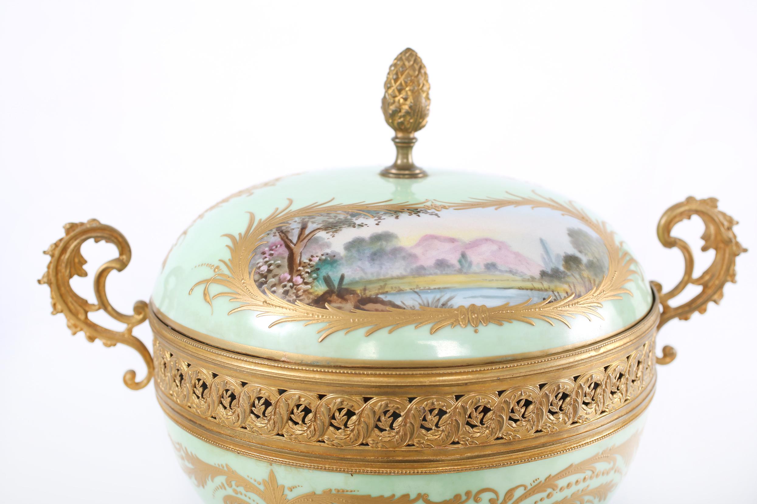 Gilt Bronze Mounted / Sevres Porcelain Covered Urn In Good Condition In Tarry Town, NY