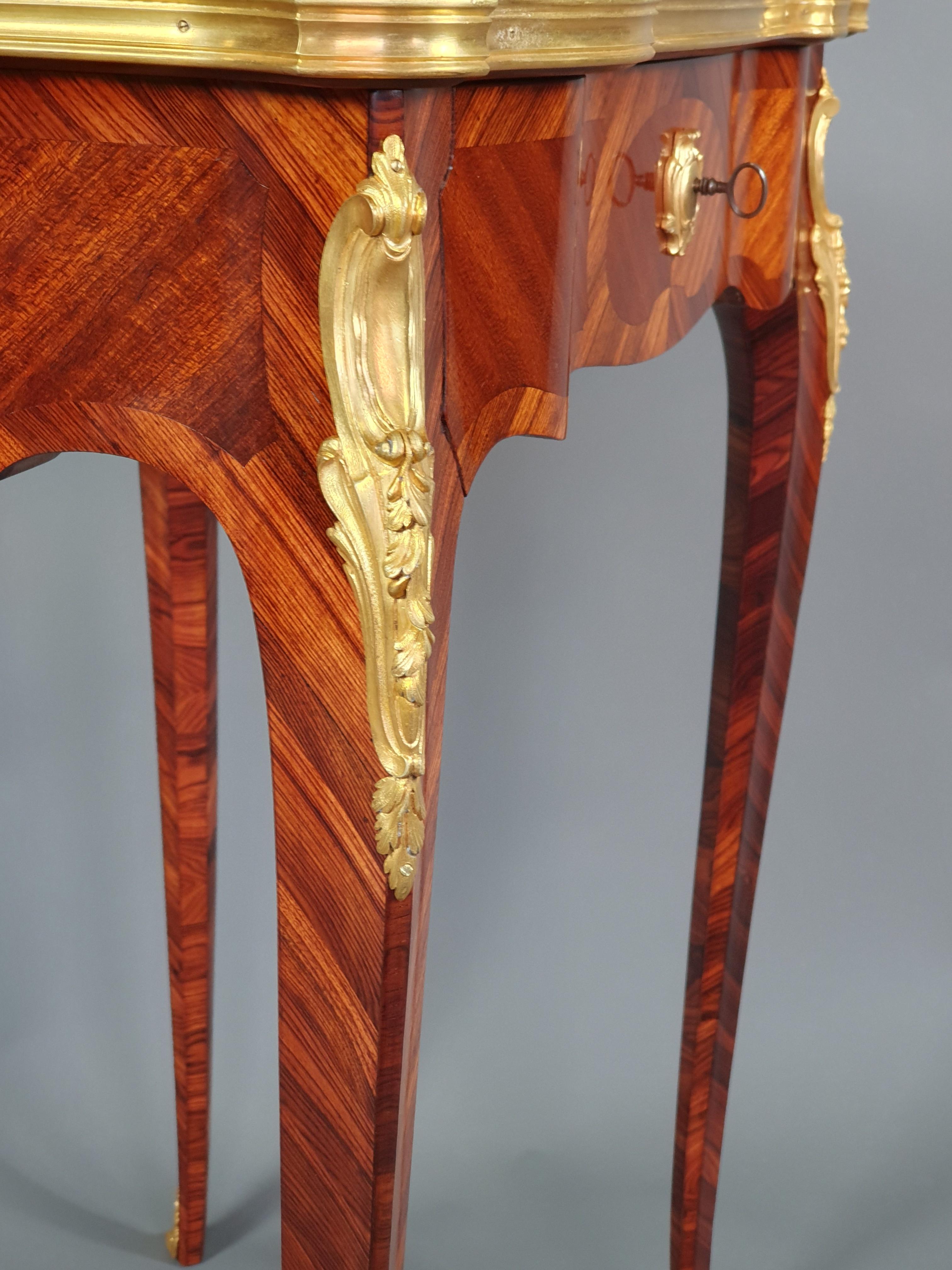 Gilt Bronze Mounted Table D'appoint in Marquetry in the Style of François Linke For Sale 4