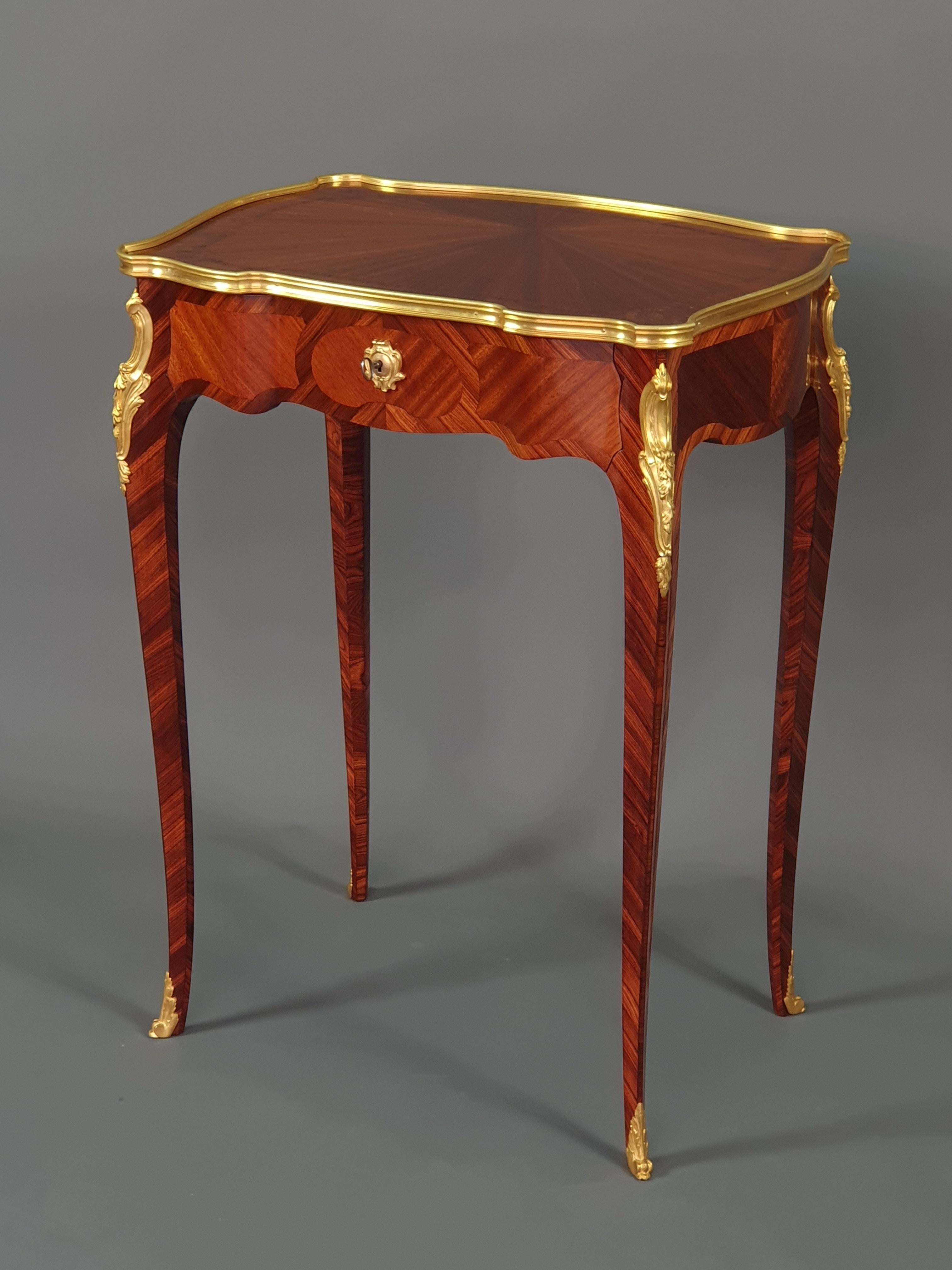 Gilt Bronze Mounted Table D'appoint in Marquetry in the Style of François Linke For Sale 5