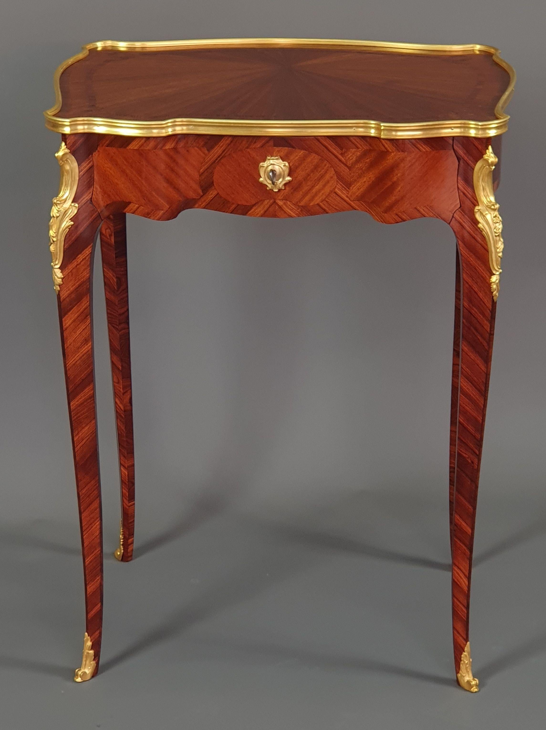 Gilt Bronze Mounted Table D'appoint in Marquetry in the Style of François Linke For Sale 6