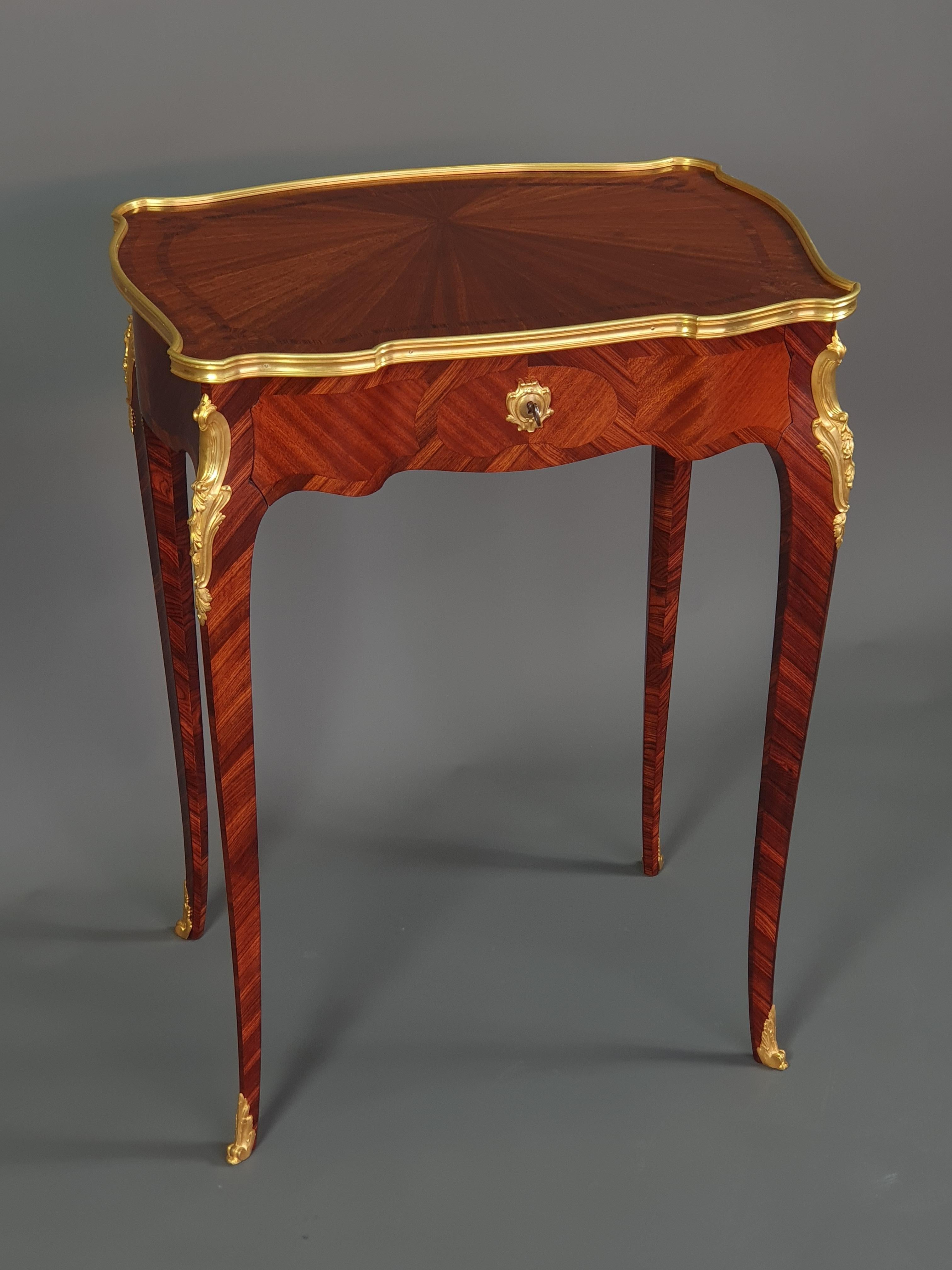 Gilt Bronze Mounted Table D'appoint in Marquetry in the Style of François Linke For Sale 7