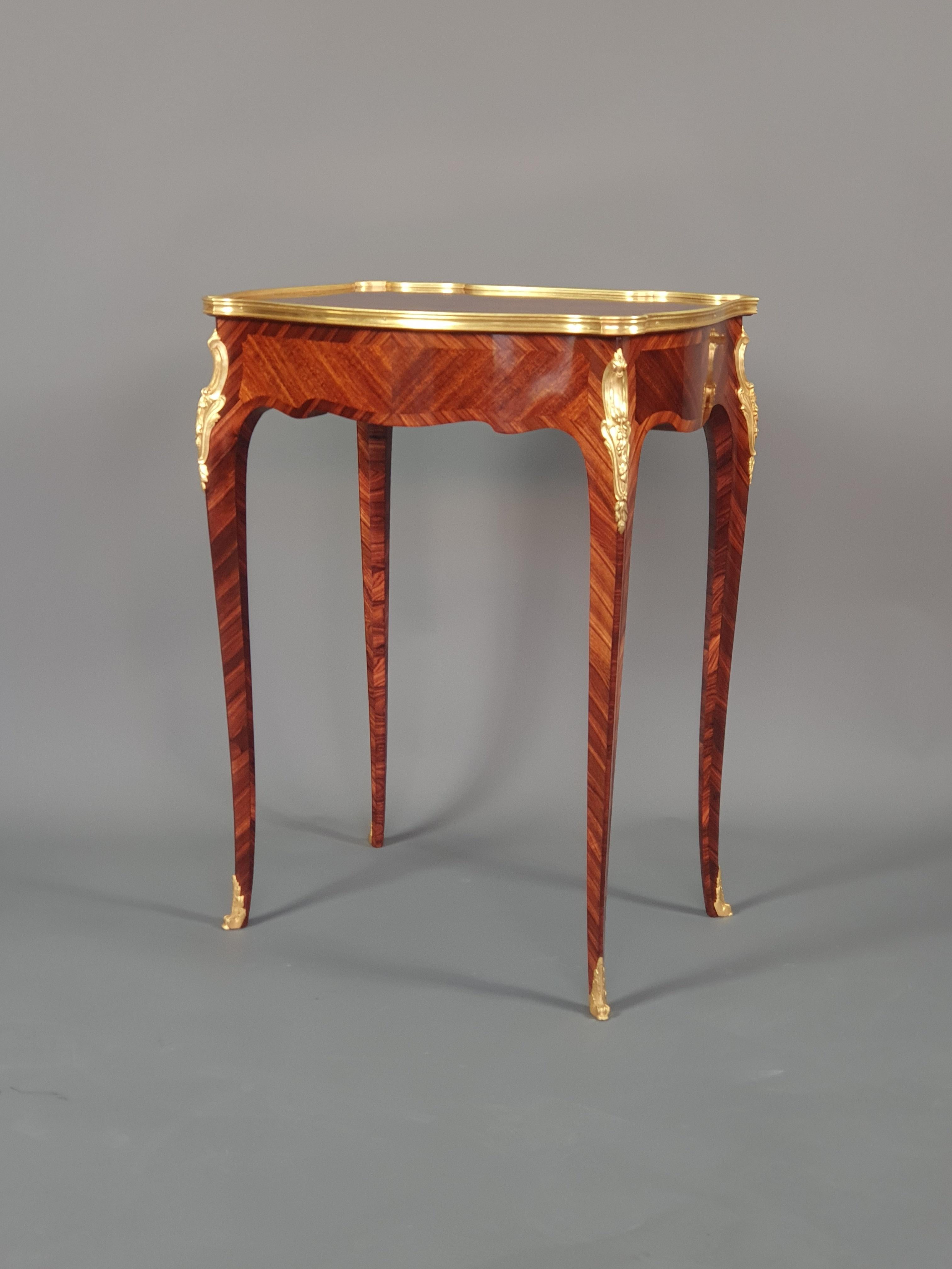 Kingwood Gilt Bronze Mounted Table D'appoint in Marquetry in the Style of François Linke For Sale