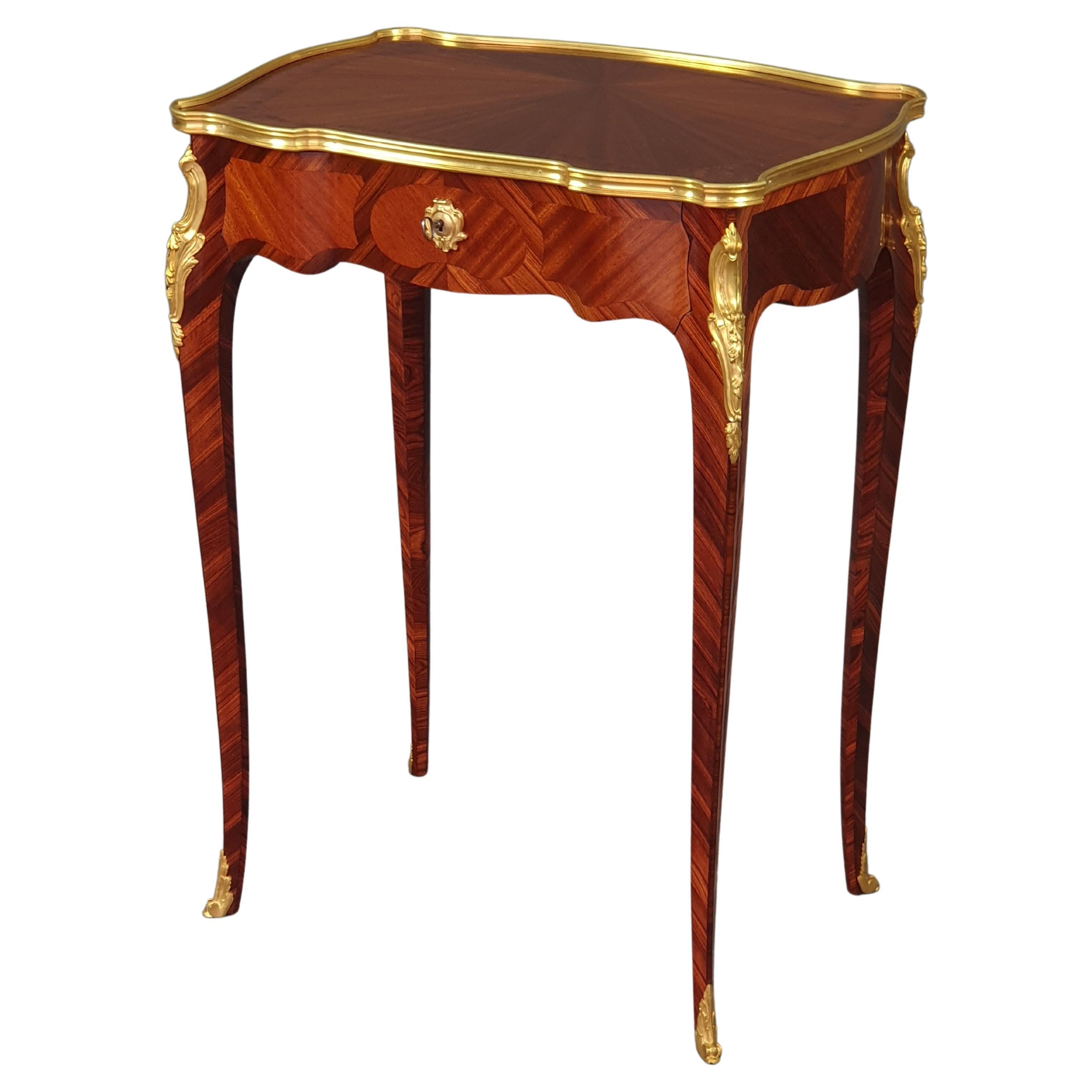 Gilt Bronze Mounted Table D'appoint in Marquetry in the Style of François Linke