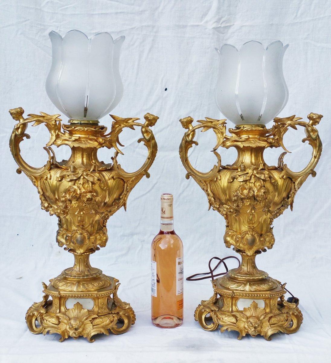 Mid-19th Century Gilt Bronze Napoleon III Tall Cariathids Table Lamps Pair, France, 1855