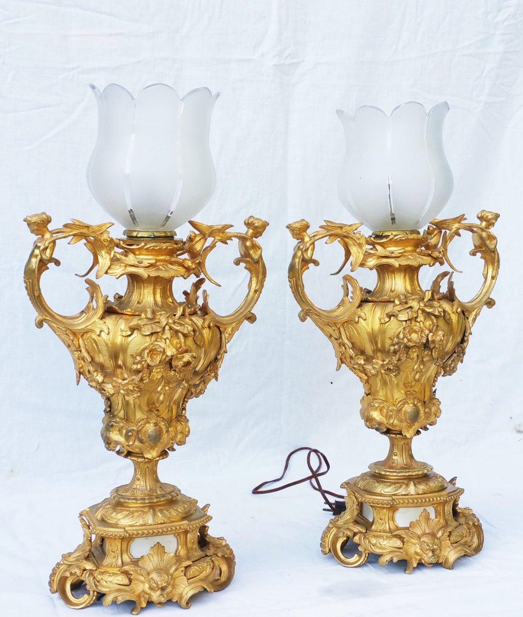 Crystal Gilt Bronze Napoleon III Tall Cariathids Table Lamps Pair, France, 1855
