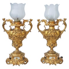 Gilt Bronze Napoleon III Tall Cariathids Table Lamps Pair, France, 1855