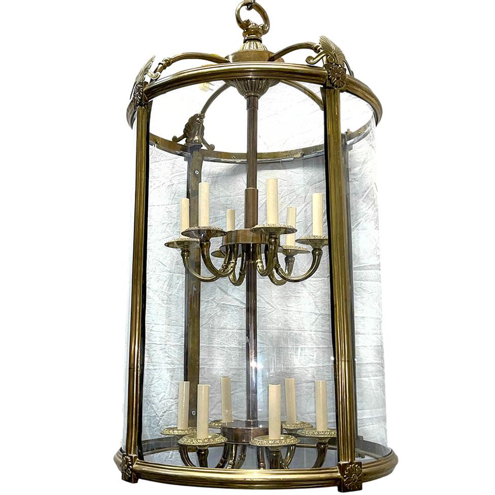 A circa 1920's French gilt bronze neoclassic lantern with 12 lights with original finish.

Measurements:
Diameter: 24