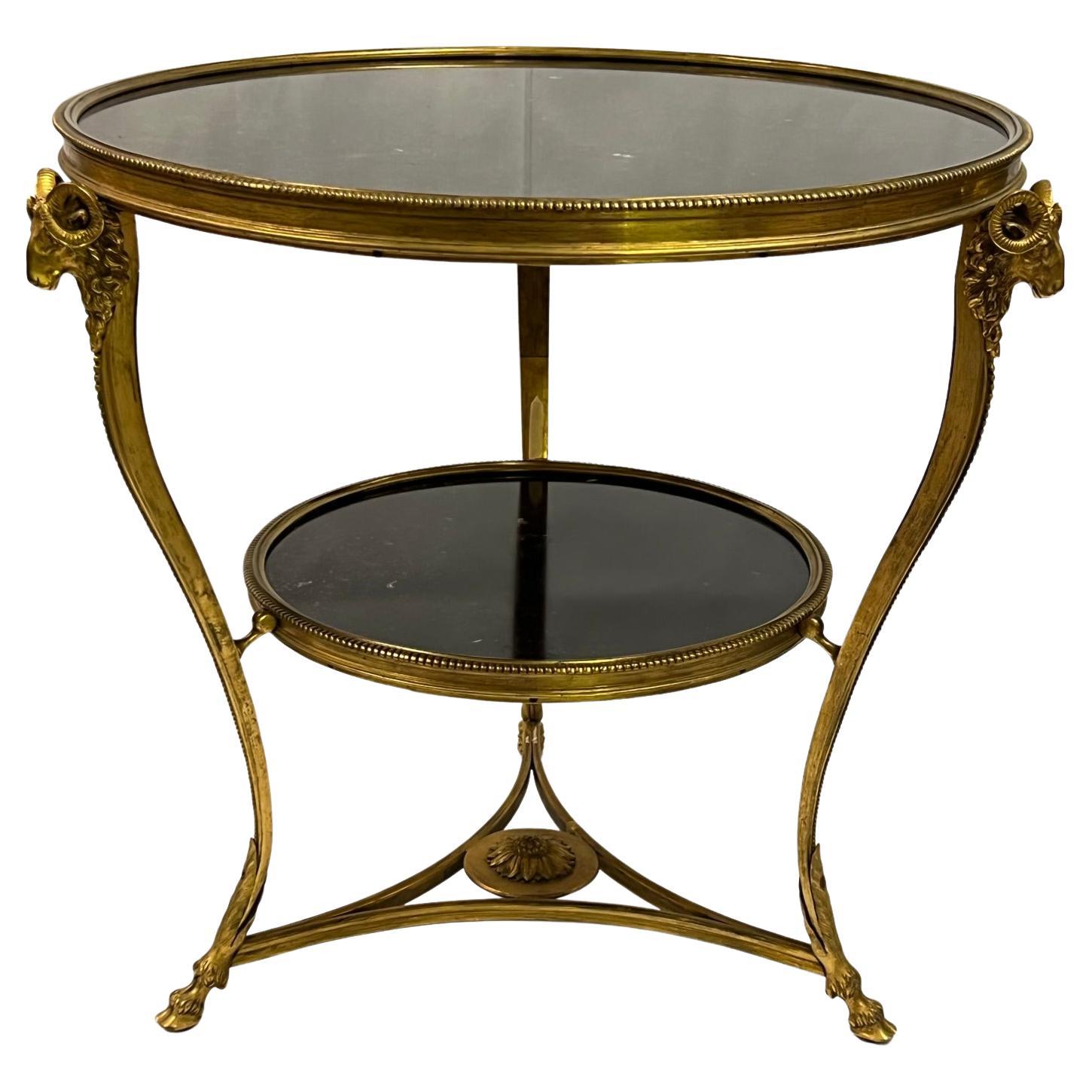 Gilt Bronze Neoclassical Gueridon Table with Charcoal Marble Top