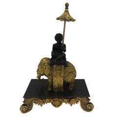 Antique Gilt Bronze of Boy with Umbrella on Elephant