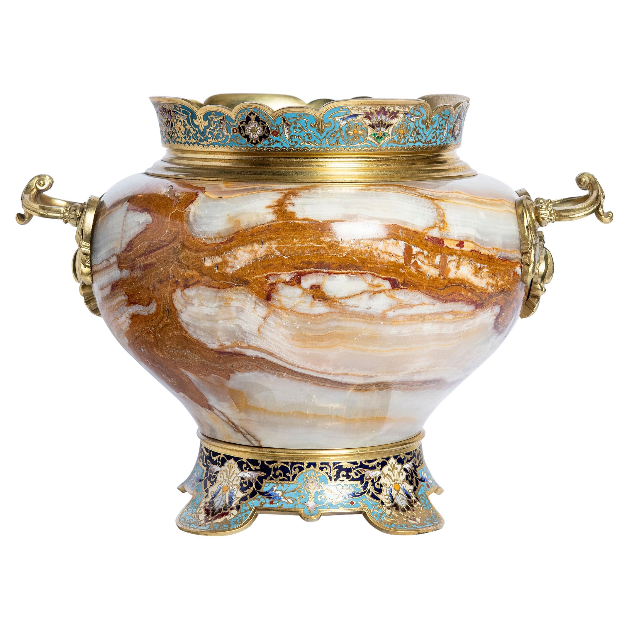 Gilt-Bronze, Onyx and Enamel Cloisonné Centerpiece, France, Late 19th Century For Sale