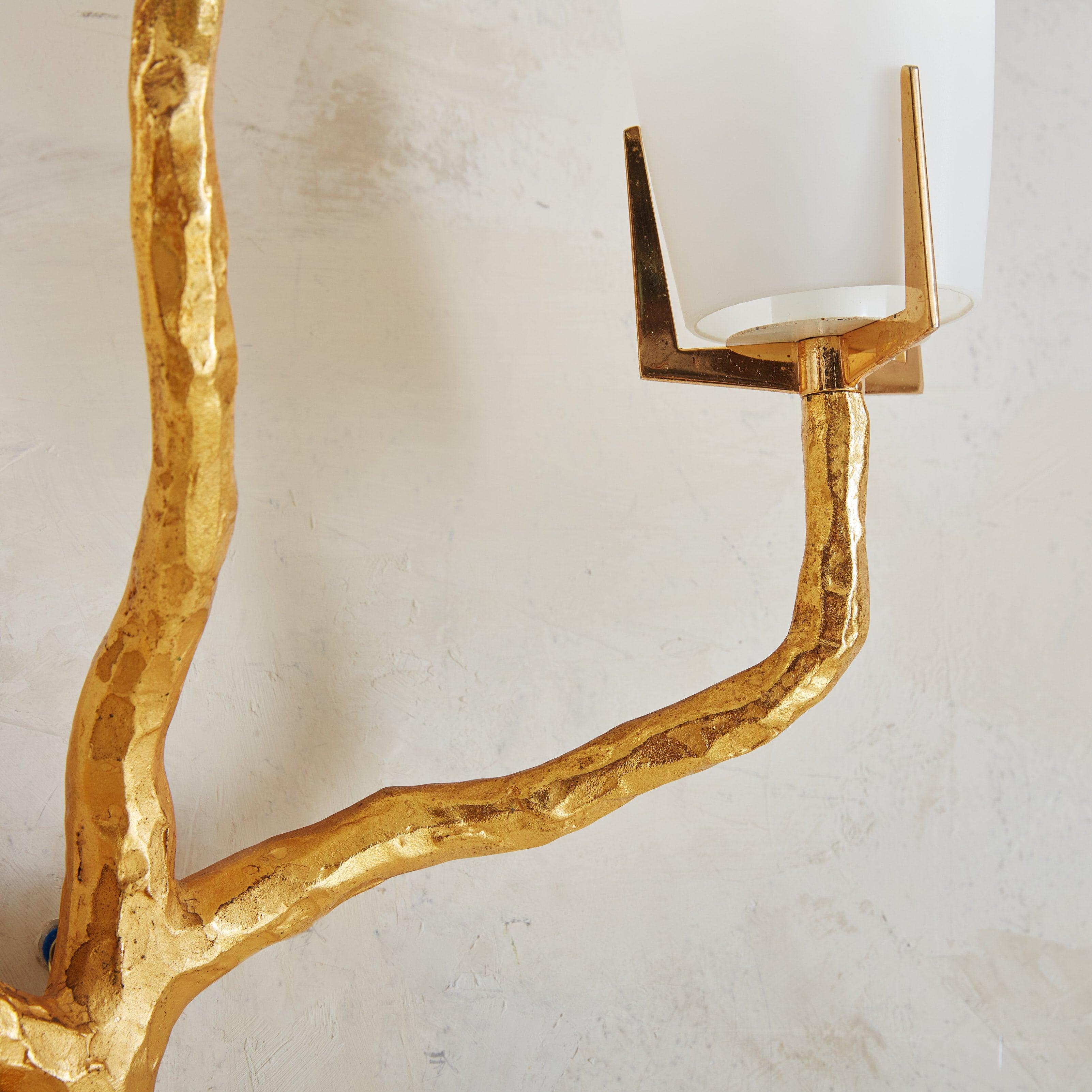 Gilt Bronze + Opaline Glass Sconce by Maison Arlus, France 1960s For Sale 4