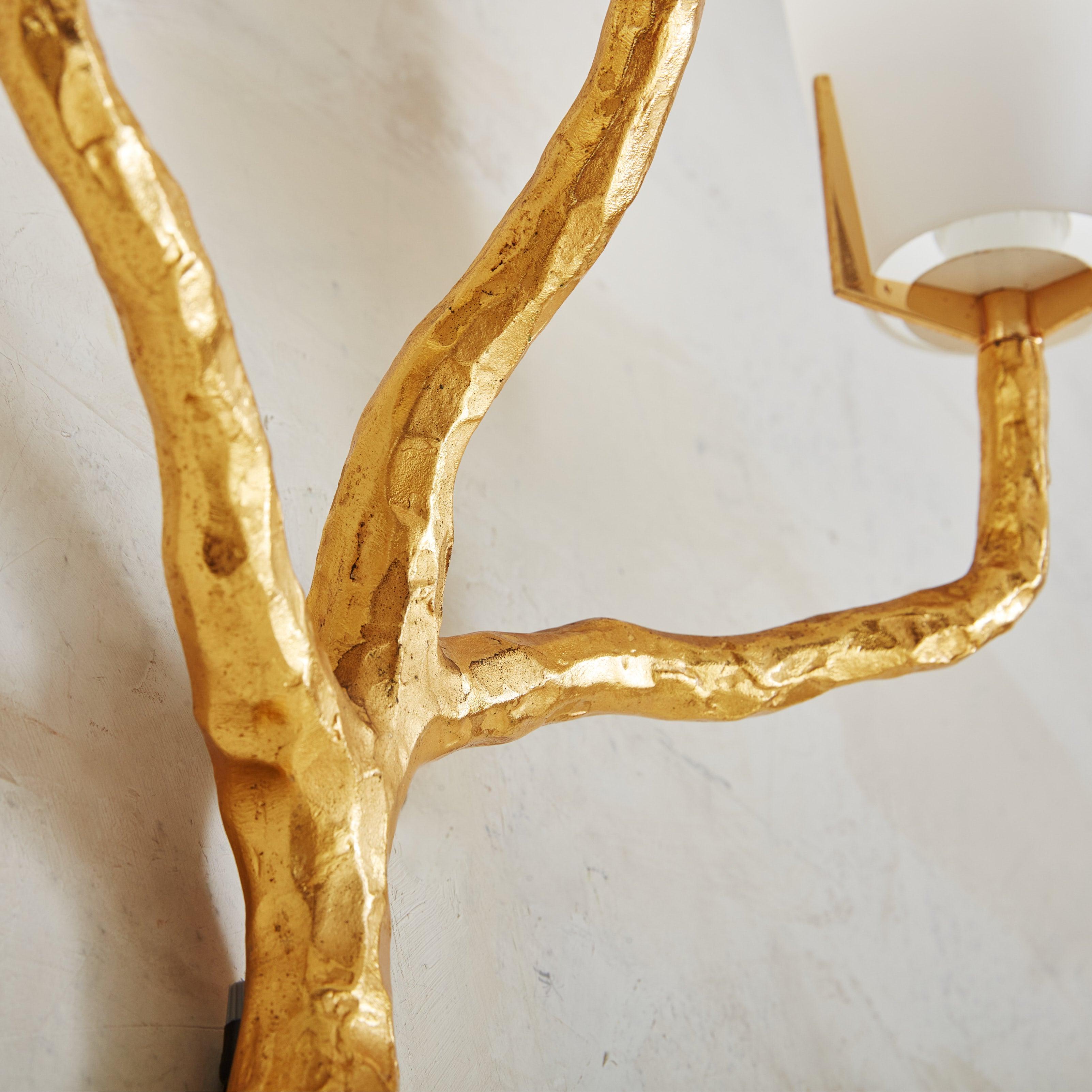 Gilt Bronze + Opaline Glass Sconce by Maison Arlus, France 1960s In Excellent Condition For Sale In Chicago, IL