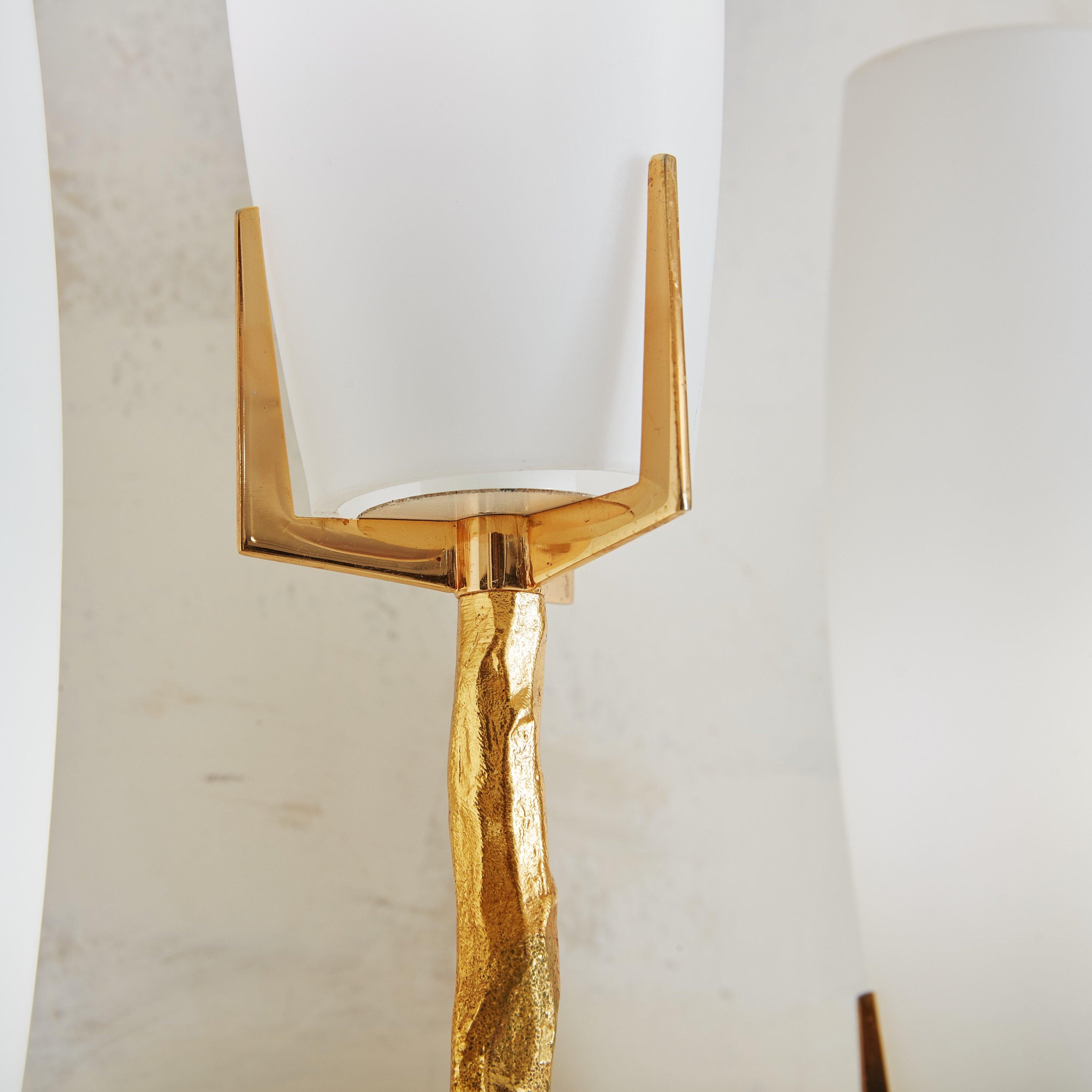 Mid-20th Century Gilt Bronze + Opaline Glass Sconce by Maison Arlus, France 1960s For Sale