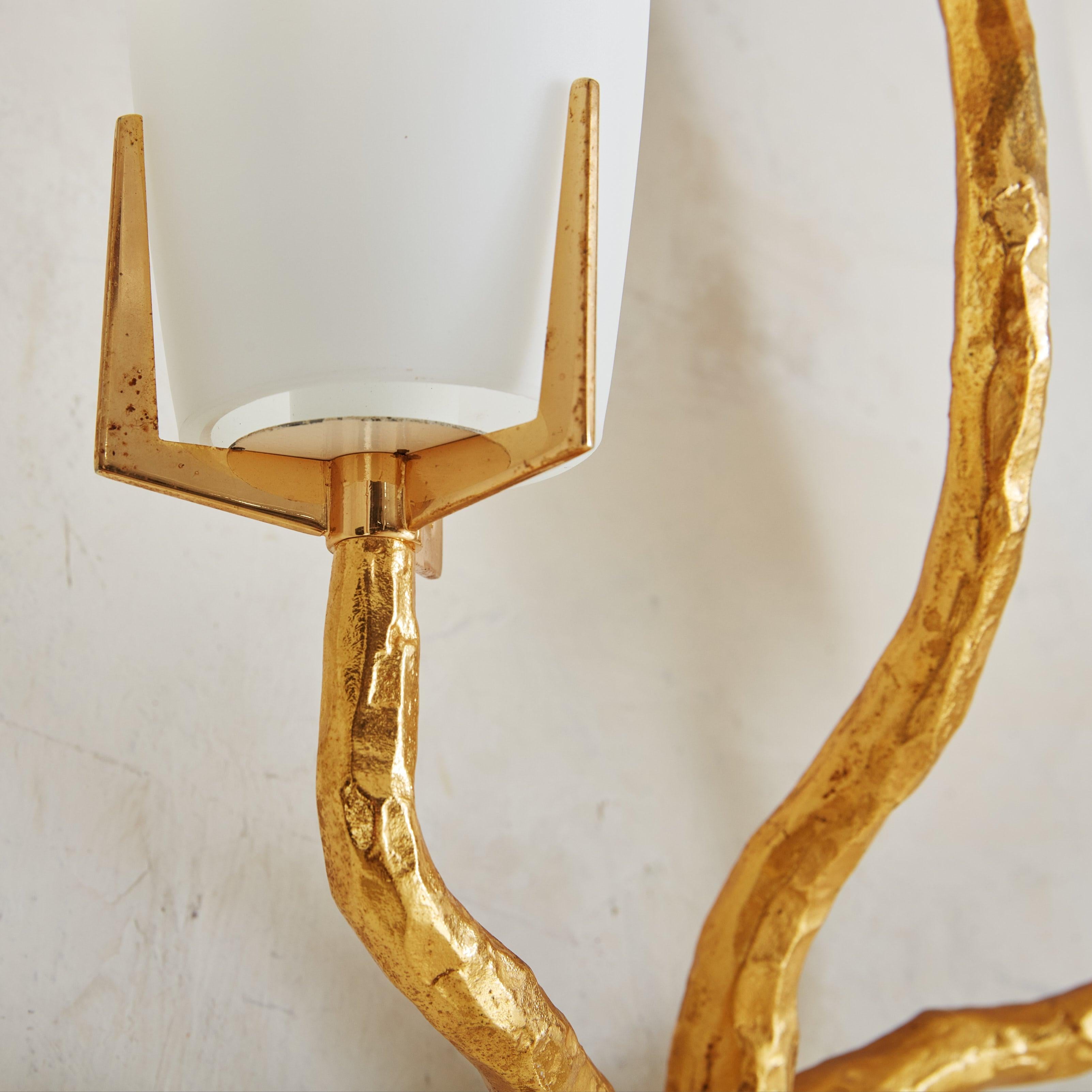 Gilt Bronze + Opaline Glass Sconce by Maison Arlus, France 1960s For Sale 3