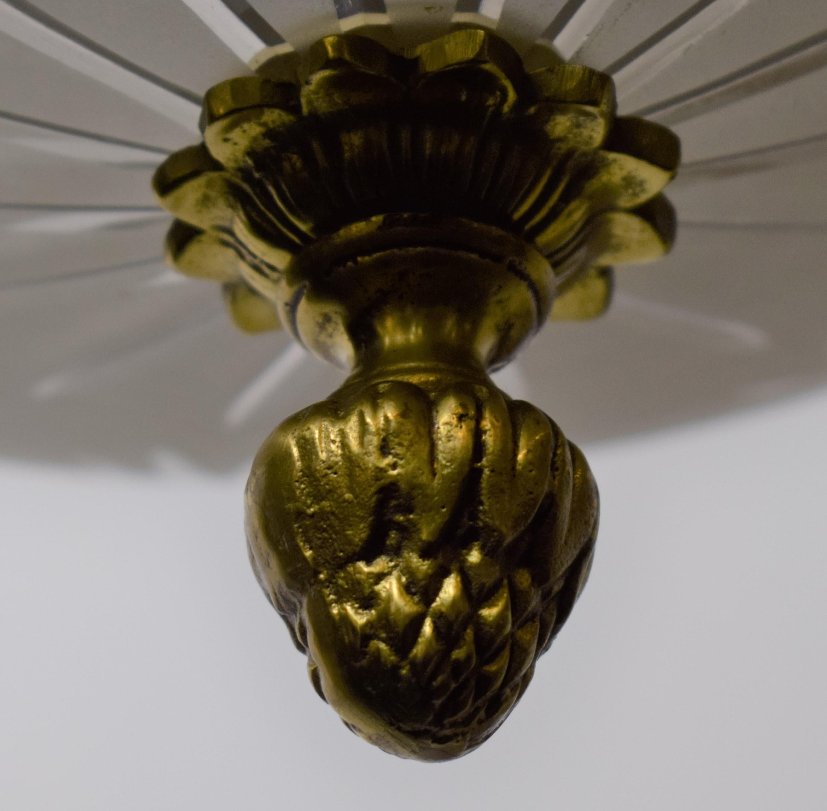 Gilt Bronze Pendant with Etched & Frosted Glass Globe In Good Condition In Atlanta, GA