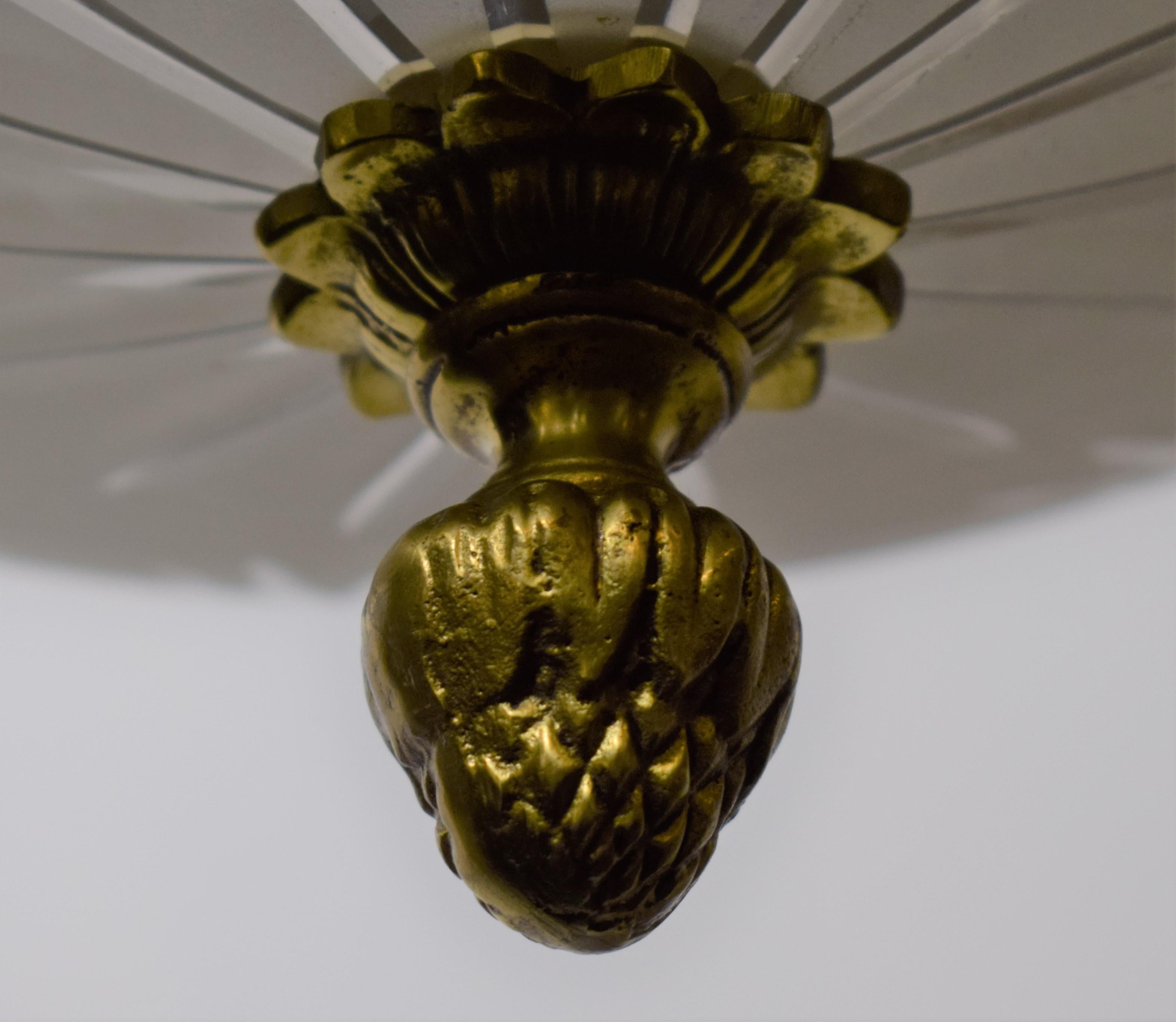 Gilt Bronze Pendant with Etched & Frosted Glass Globe 1