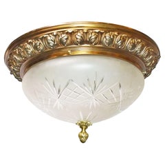 Gilt Bronze Pendant with Etched & Frosted Glass Globe