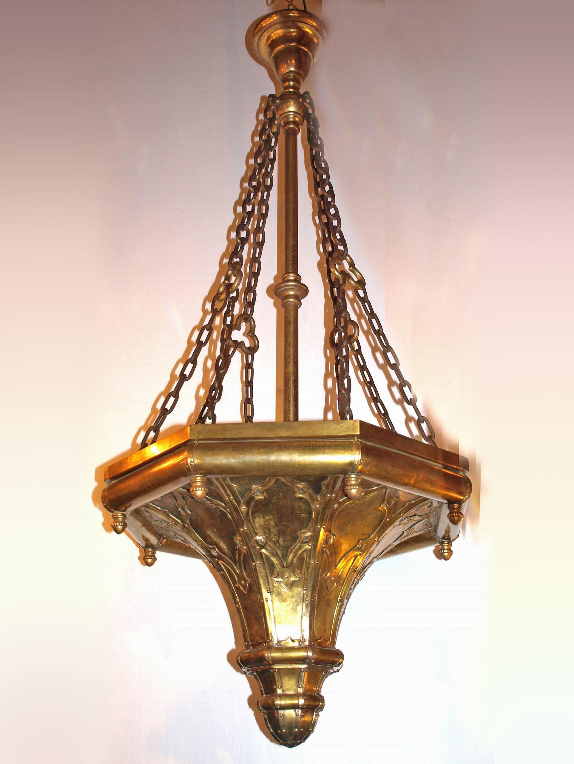 Very fine gilt bronze plafonnier suspended by chains. France, circa 1900.