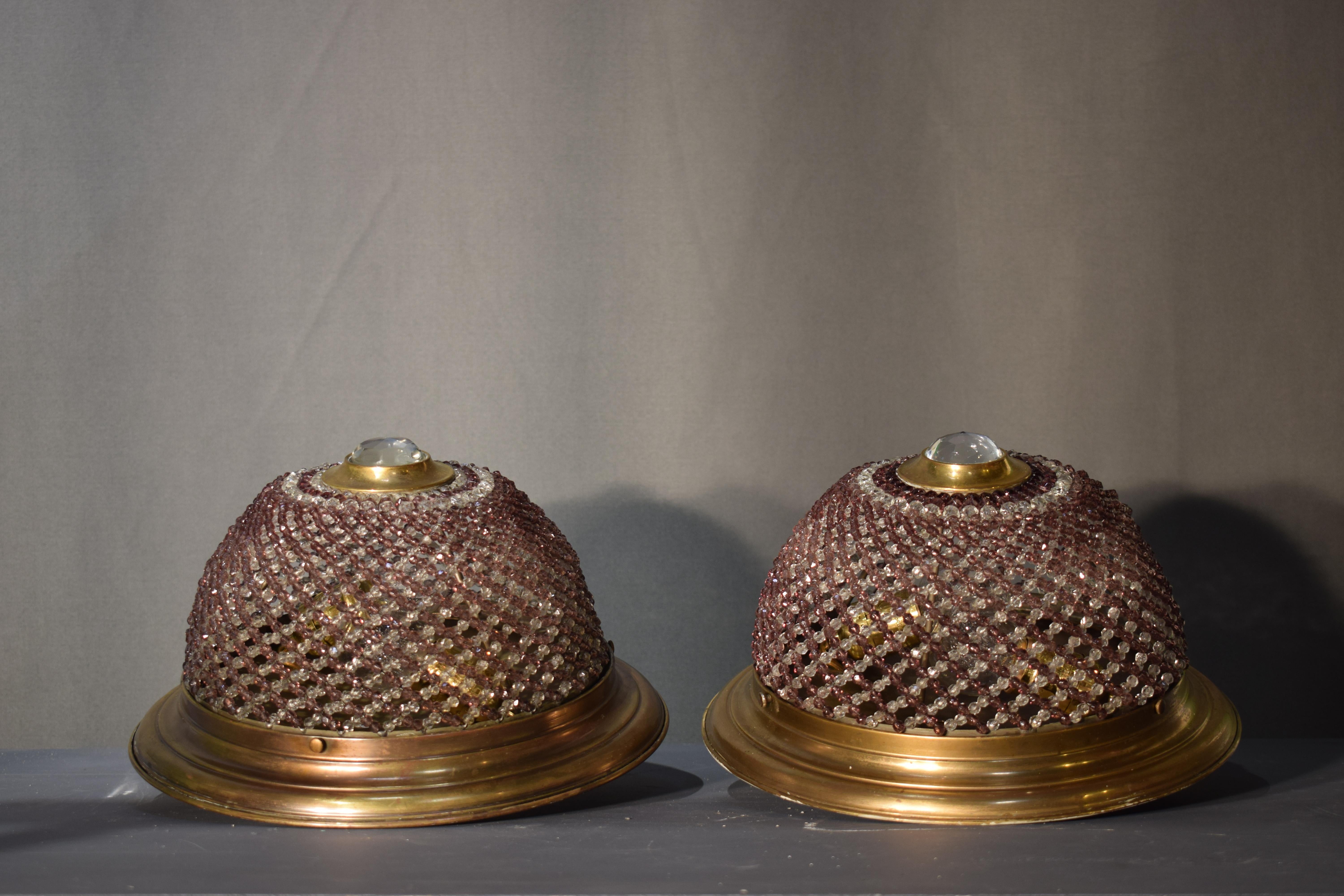 French Gilt bronze pendant with two tone beaded woven dome