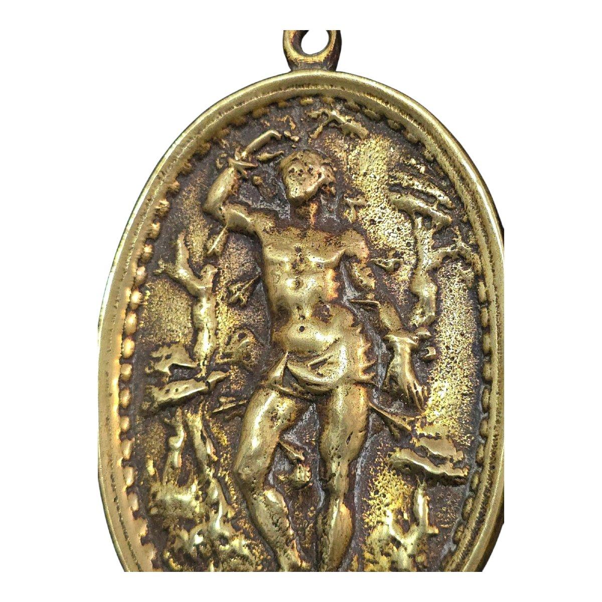 Barocco Targa in bronzo dorato di San Sebastiano - XVII secolo in vendita