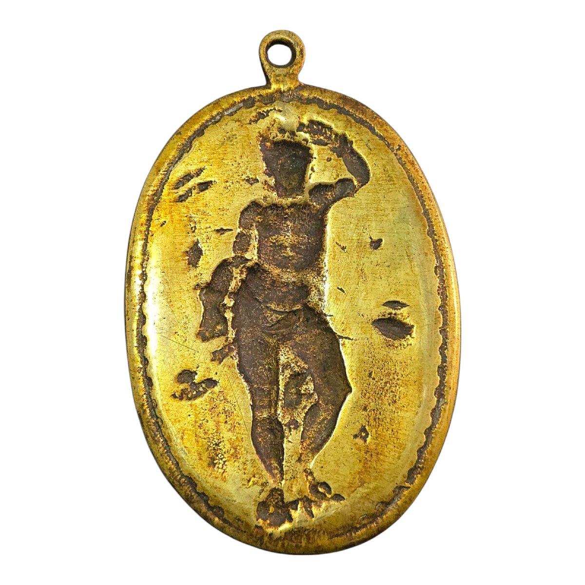 Spagnolo Targa in bronzo dorato di San Sebastiano - XVII secolo in vendita