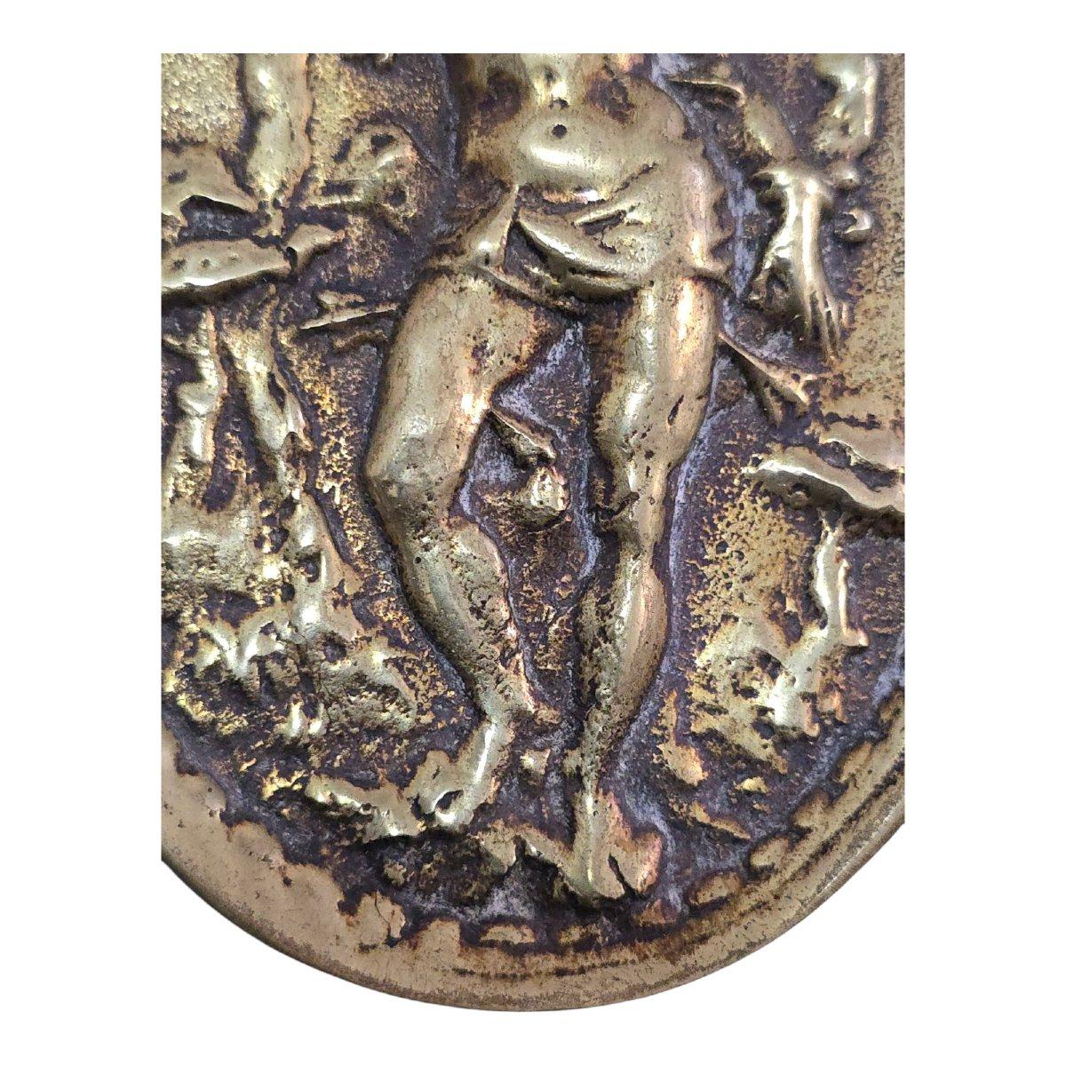 Dorato Targa in bronzo dorato di San Sebastiano - XVII secolo in vendita