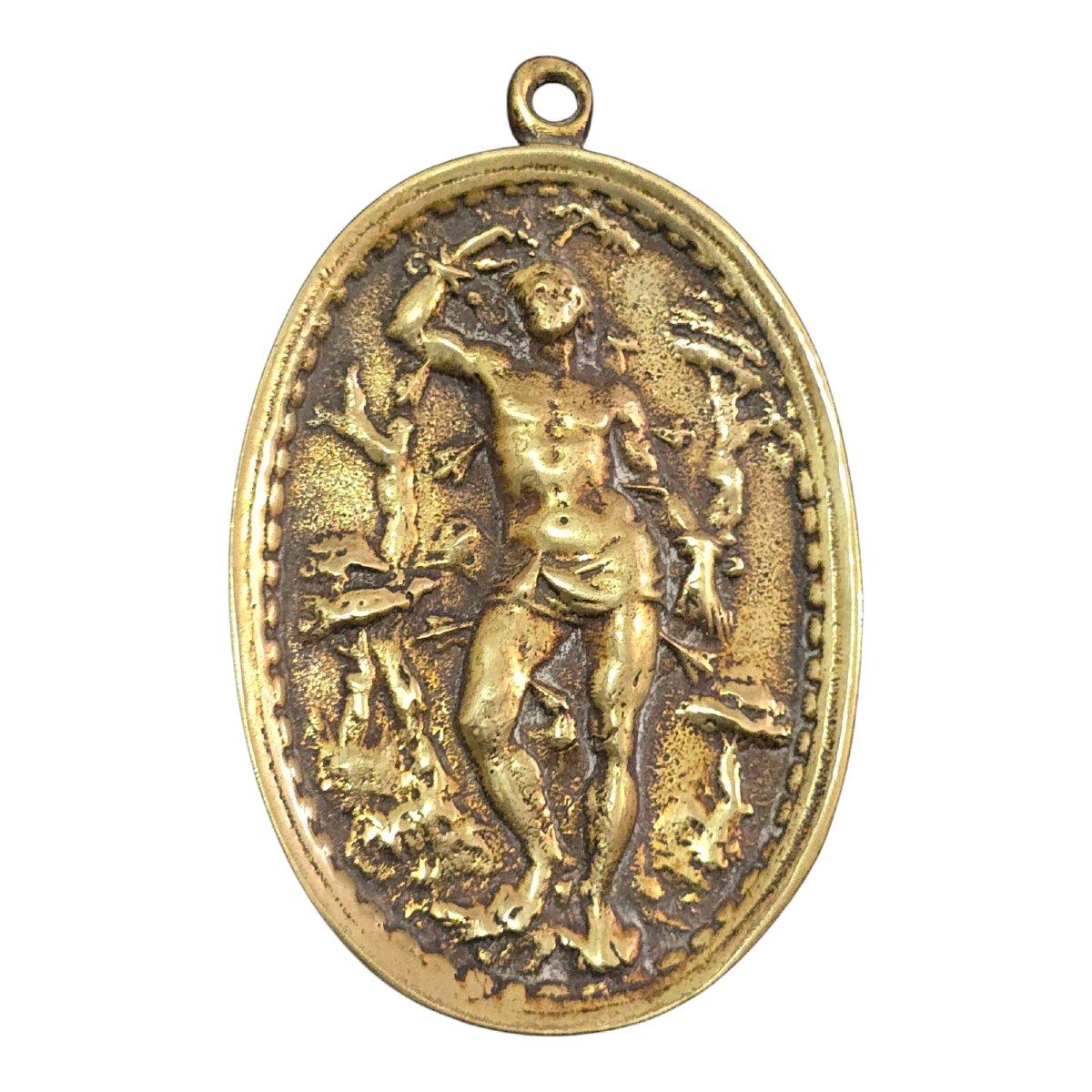Targa in bronzo dorato di San Sebastiano - XVII secolo In condizioni buone in vendita a Madrid, ES