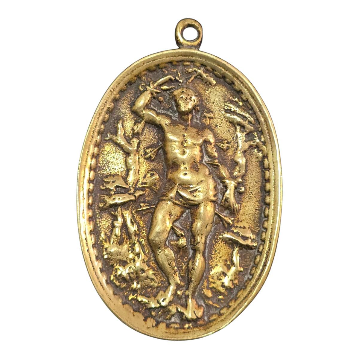 Fino al XVIII secolo Targa in bronzo dorato di San Sebastiano - XVII secolo in vendita