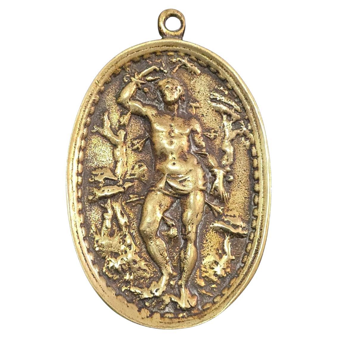 Gilt Bronze Plaque of Saint Sebastian — 17th Century