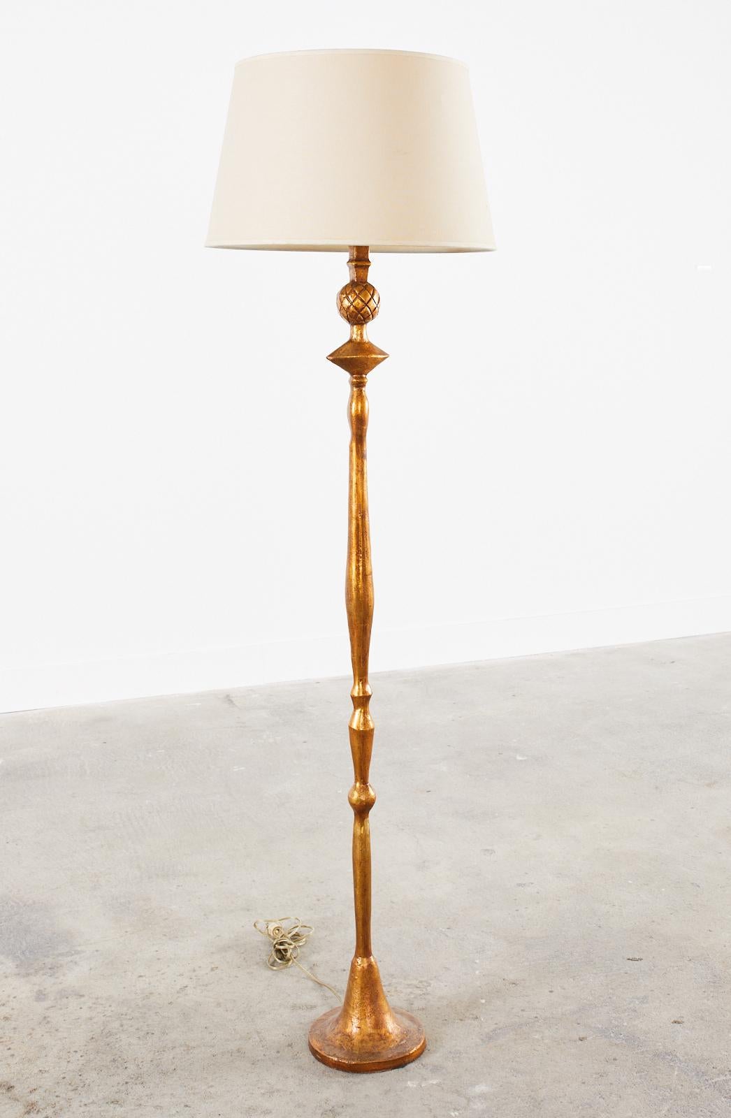Mid-Century Modern Gilt Bronze Pomme De Pin Sculptural Floor Lamp After Giacometti