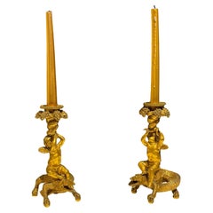 Candelieri a putti in bronzo dorato nello stile di Henri Picard, 19° secolo
